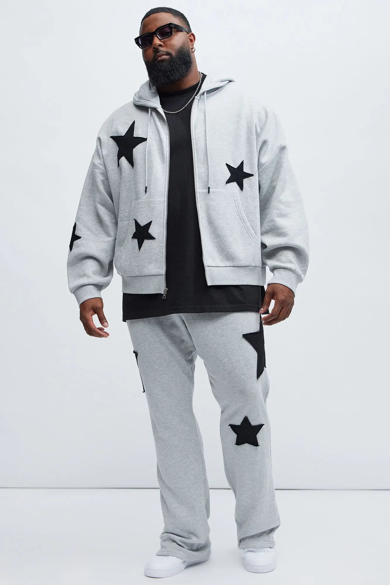Tyson Stars Skinny Flared Sweatpants - Heather Grey Fashion Nova