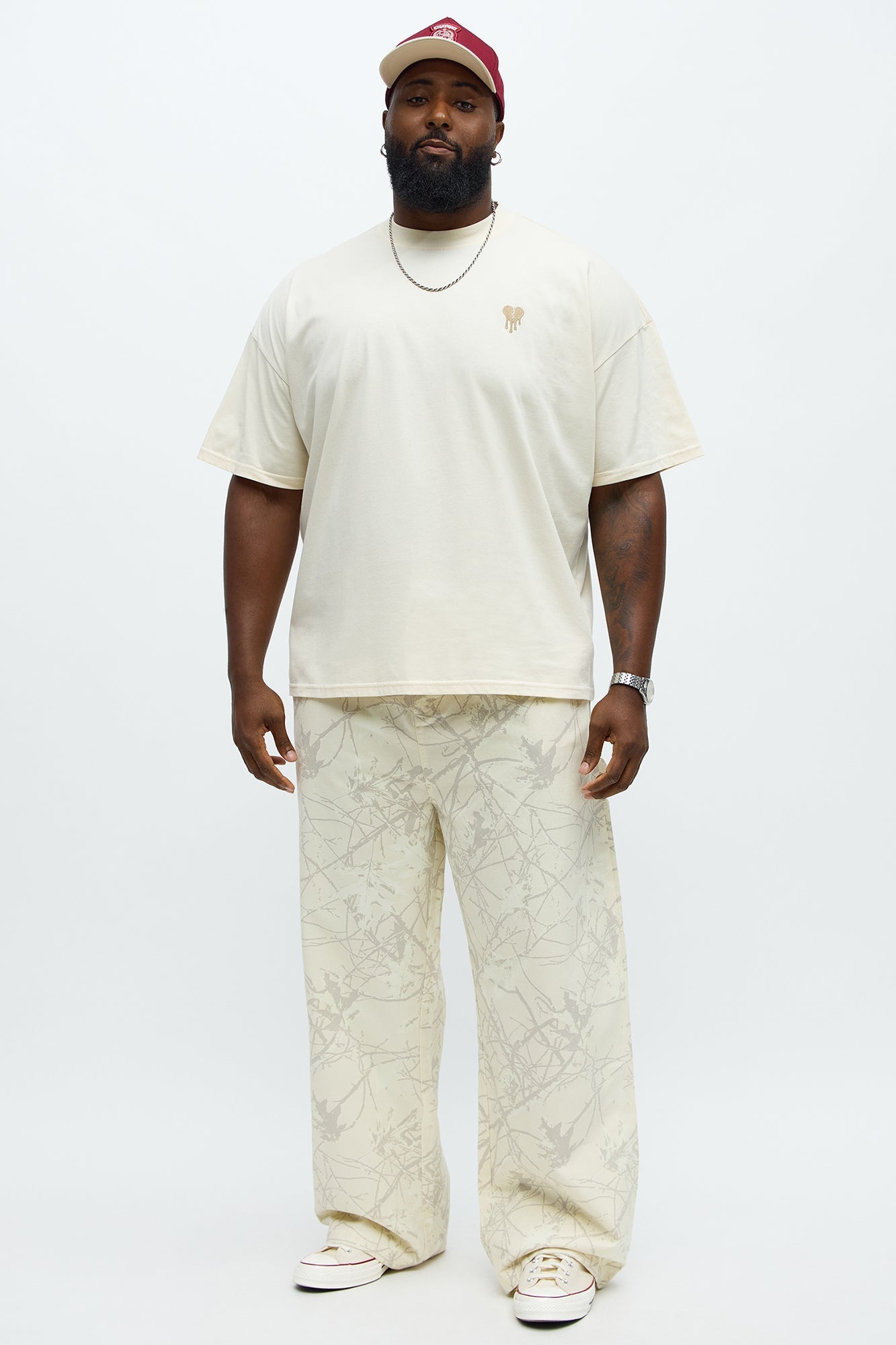 Oversized Mini Embroidery Heavy Weight Boxy tee - Cream Fashion Nova
