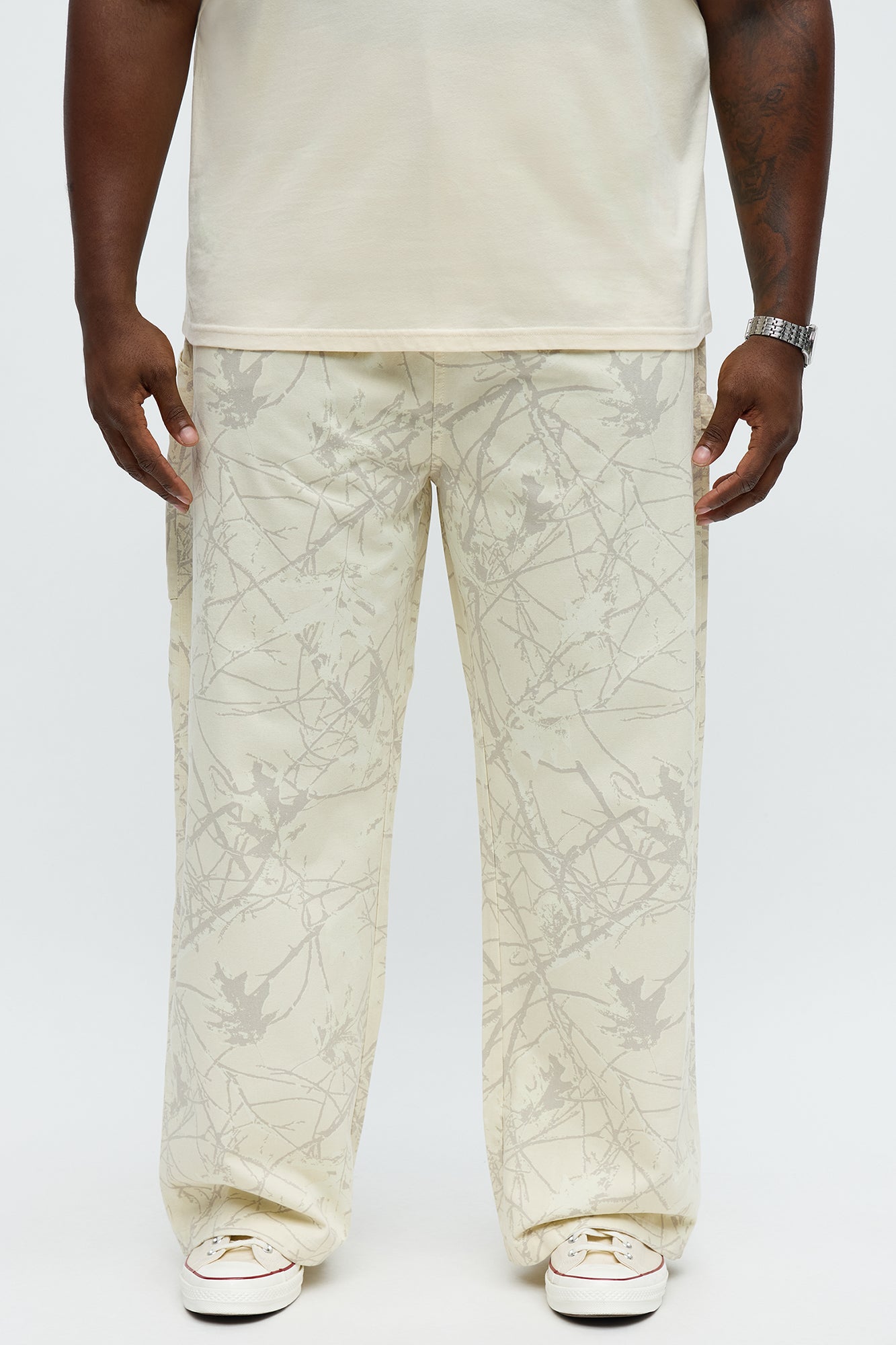 Straight Woodland Mirage Carpenter Pants - Cream Fashion Nova