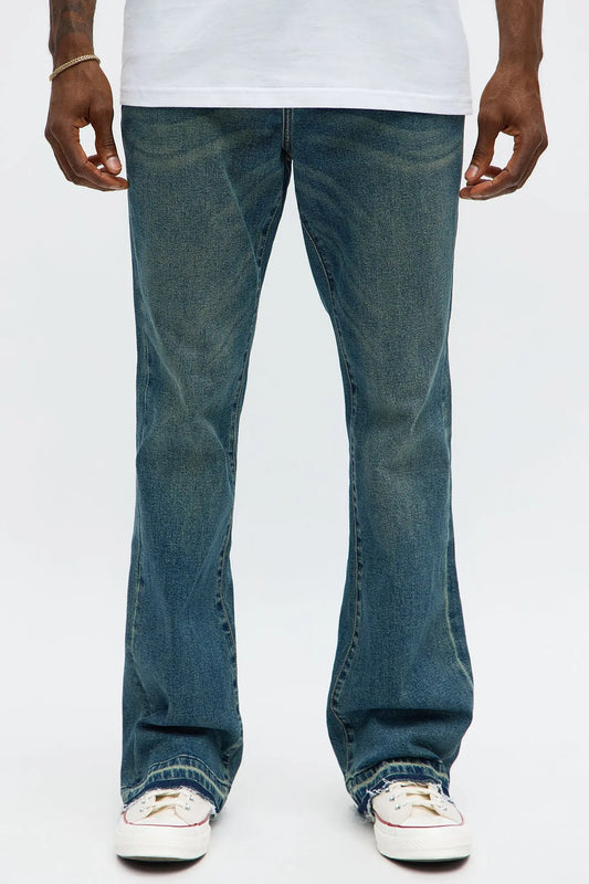 Cornell Stacked Skinny Flare Jeans - Vintage Blue Wash Fashion Nova