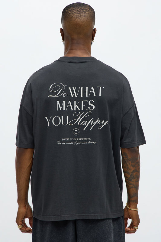 Do What Makes You Happy Oversized Short Sleeve Tee - Black Wash Fashion Nova