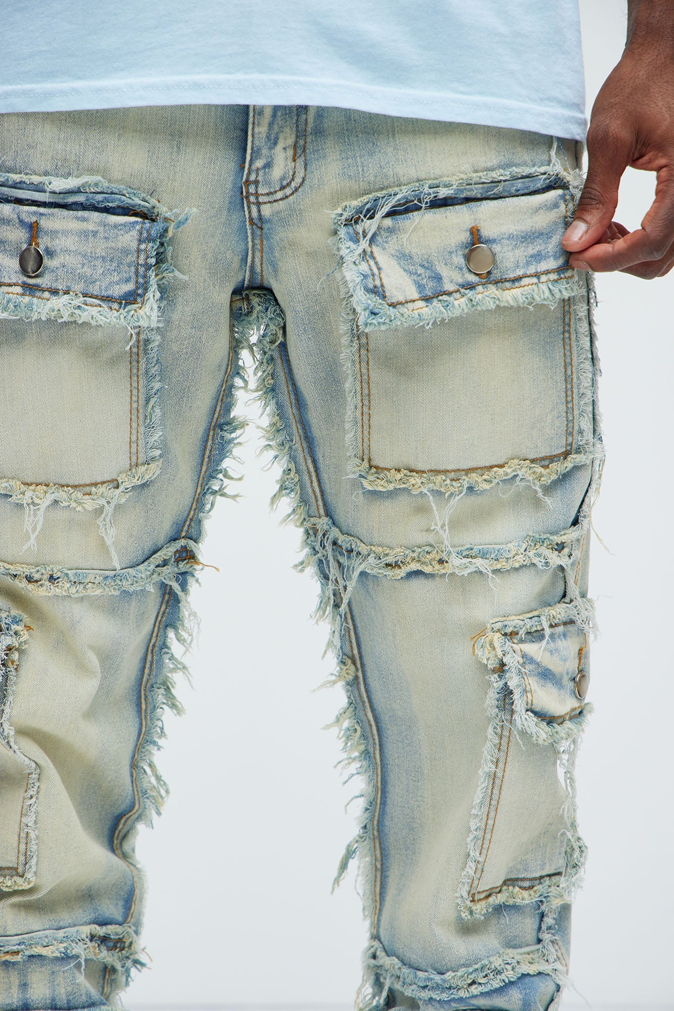 One Way Cargo Frayed Straight Jeans - Medium Wash Fashion Nova