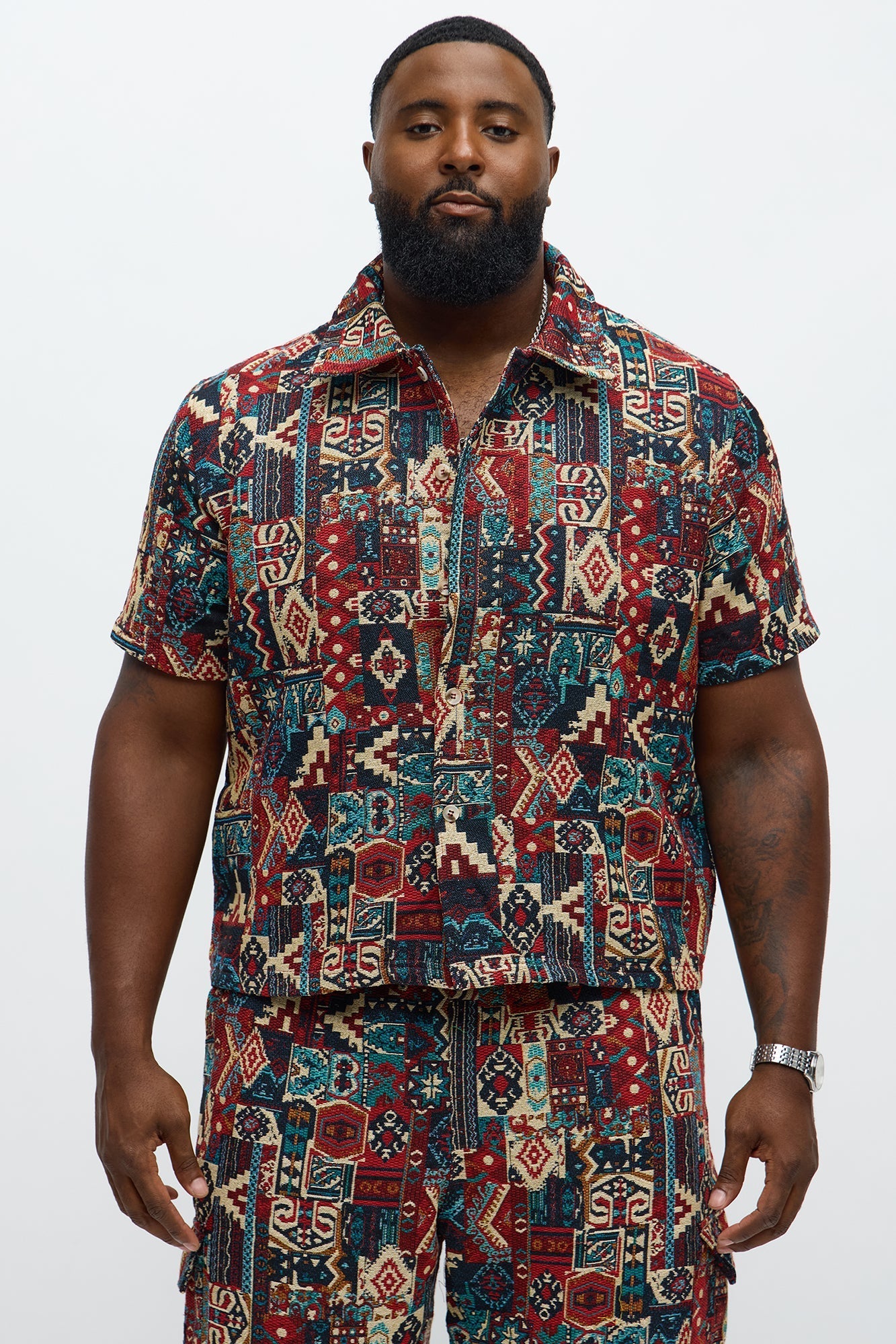 Regular Fit Aztec Full Button Up Shirt - Multi Color Fashion Nova