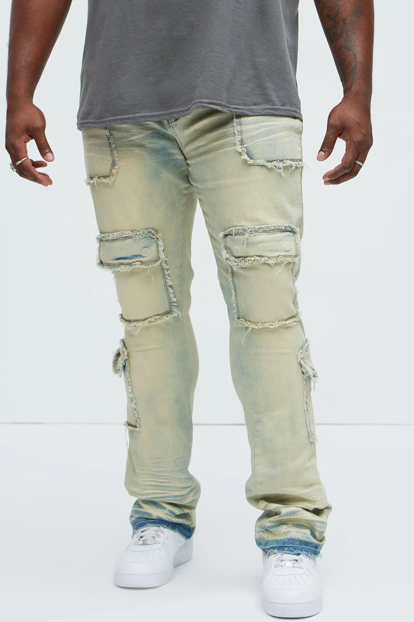 Can I Cargo Stacked Skinny Flare Jeans - Light Wash Fashion Nova