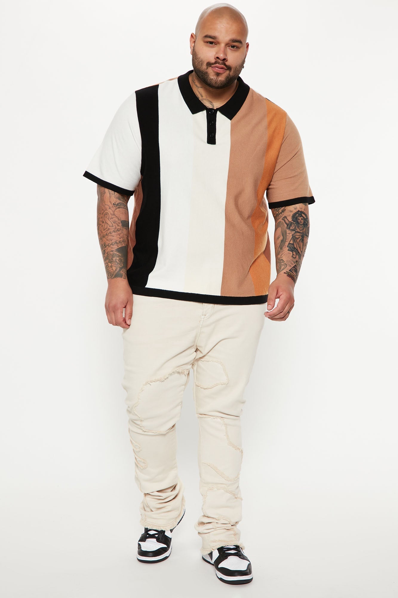 Levels Striped Short Sleeve Knit Polo - Brown/combo Fashion Nova