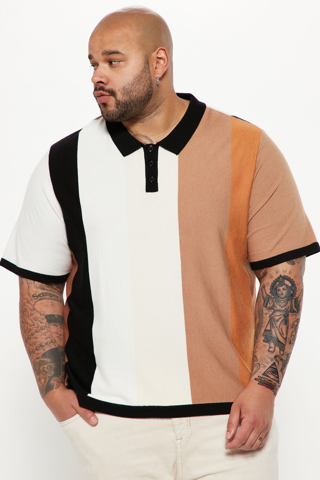 Levels Striped Short Sleeve Knit Polo - Brown/combo Fashion Nova
