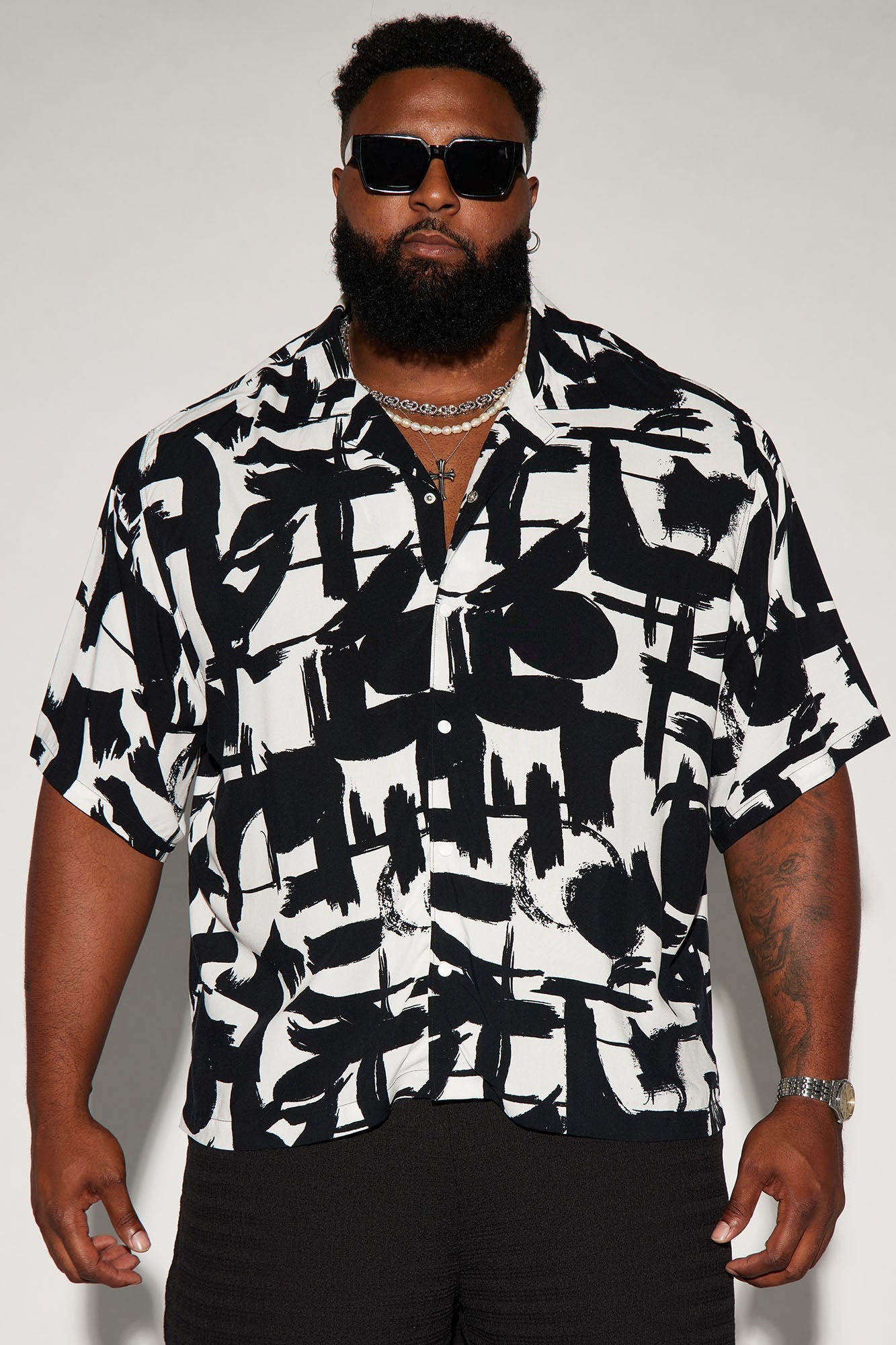 Perfect Strokes Button Up Shirt - Black/combo Fashion Nova