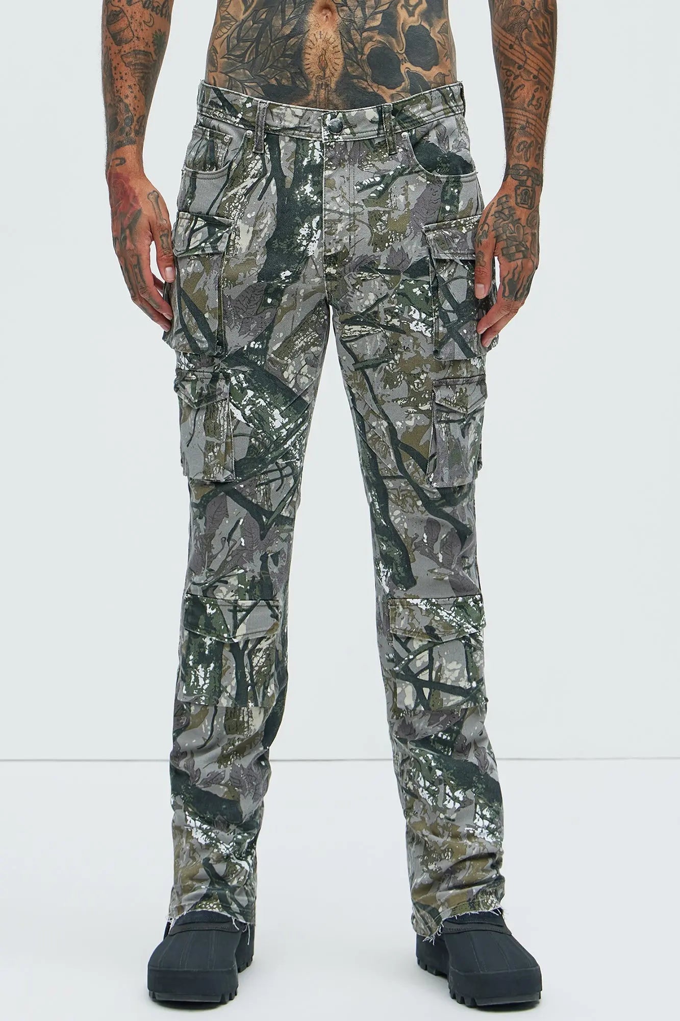 On Repeat Skinny Flare Cargo Pants - Green/combo Fashion Nova