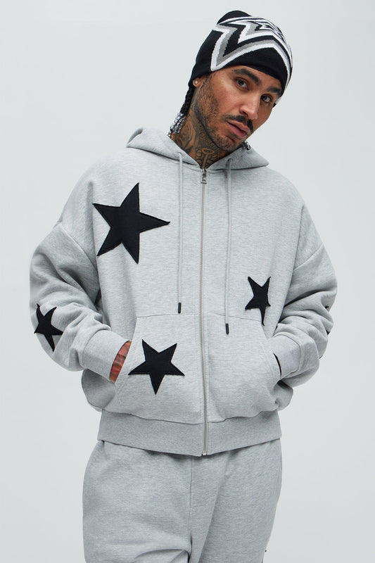 Tyson Stars Oversized Hoodie - Heather Grey Fashion Nova