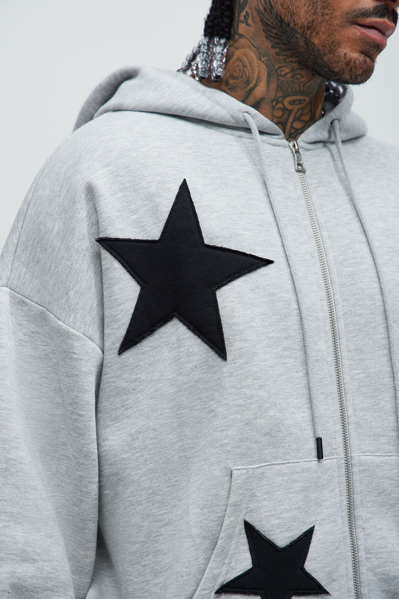 Tyson Stars Oversized Hoodie - Heather Grey Fashion Nova