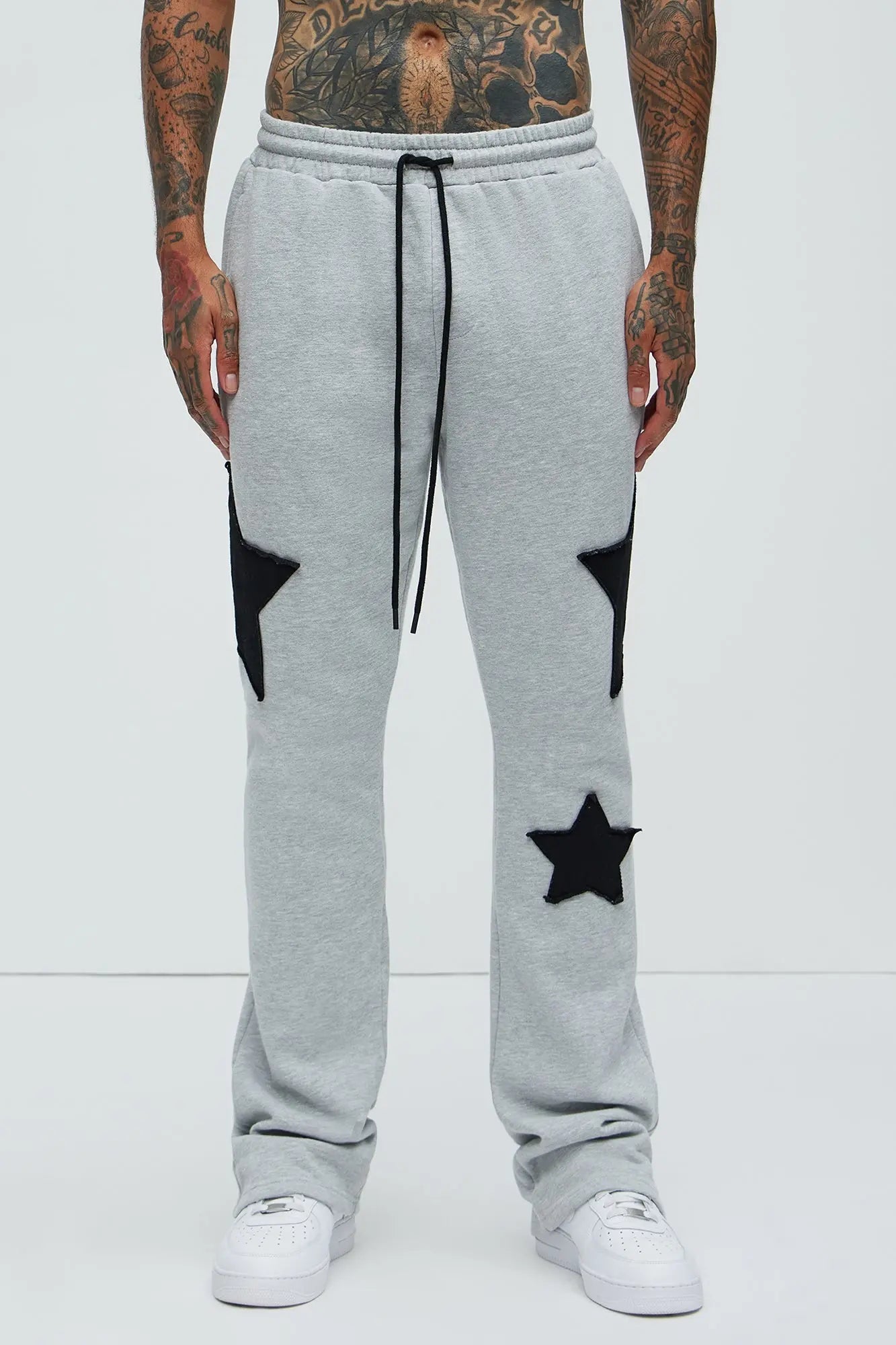 Tyson Stars Skinny Flared Sweatpants - Heather Grey Fashion Nova