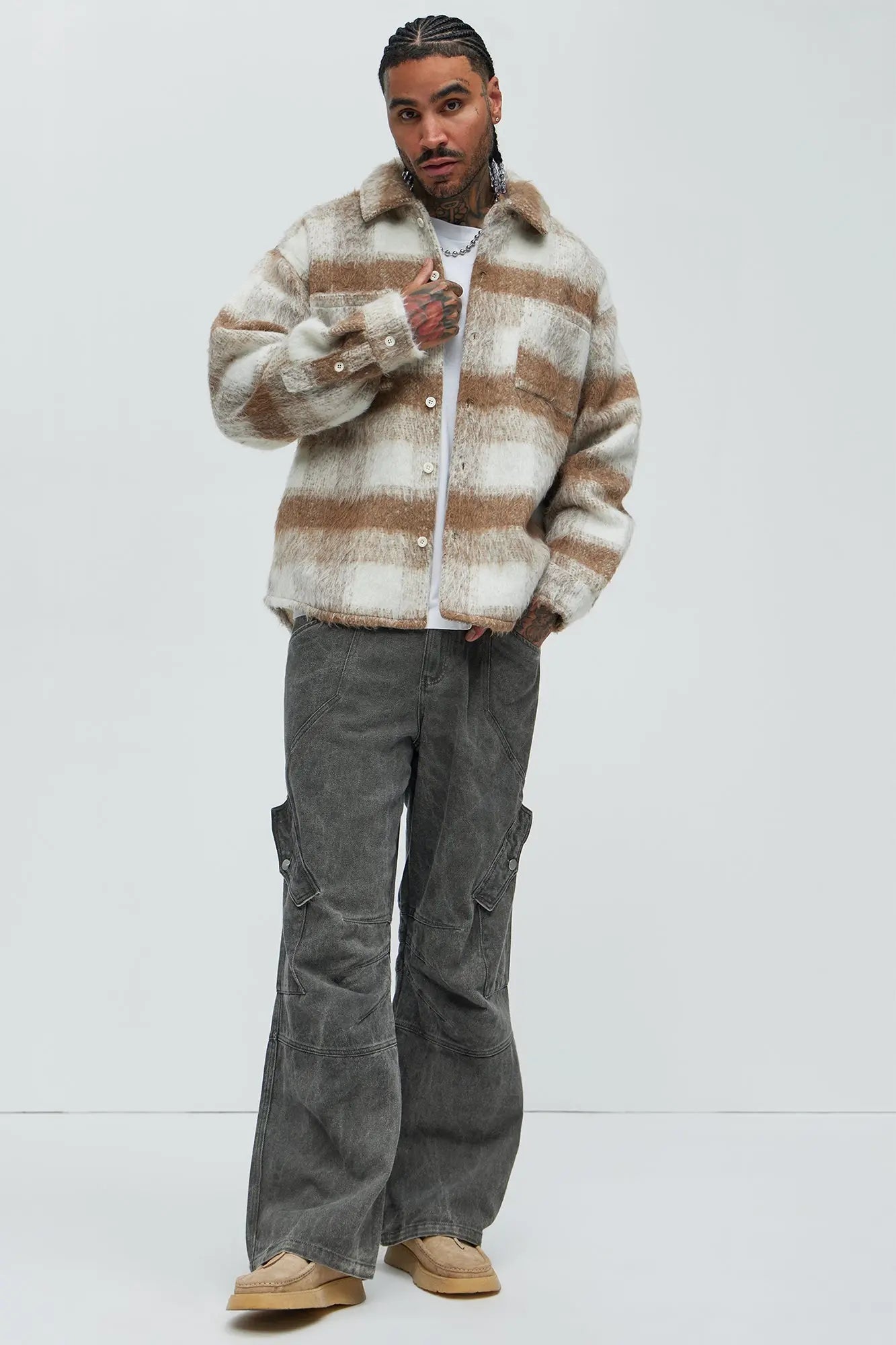 Move Up Plaid Shacket - Tan Fashion Nova