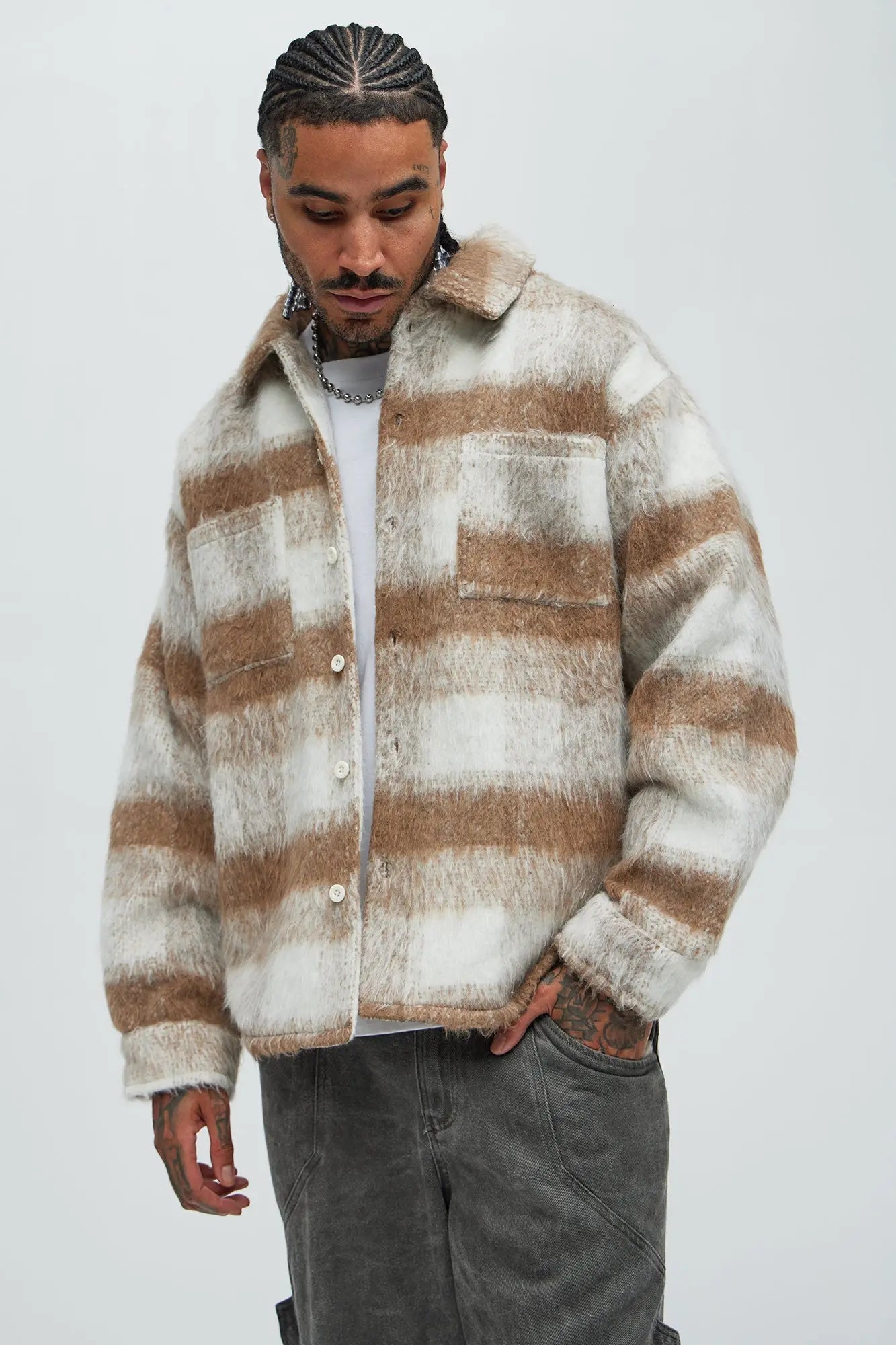 Move Up Plaid Shacket - Tan Fashion Nova