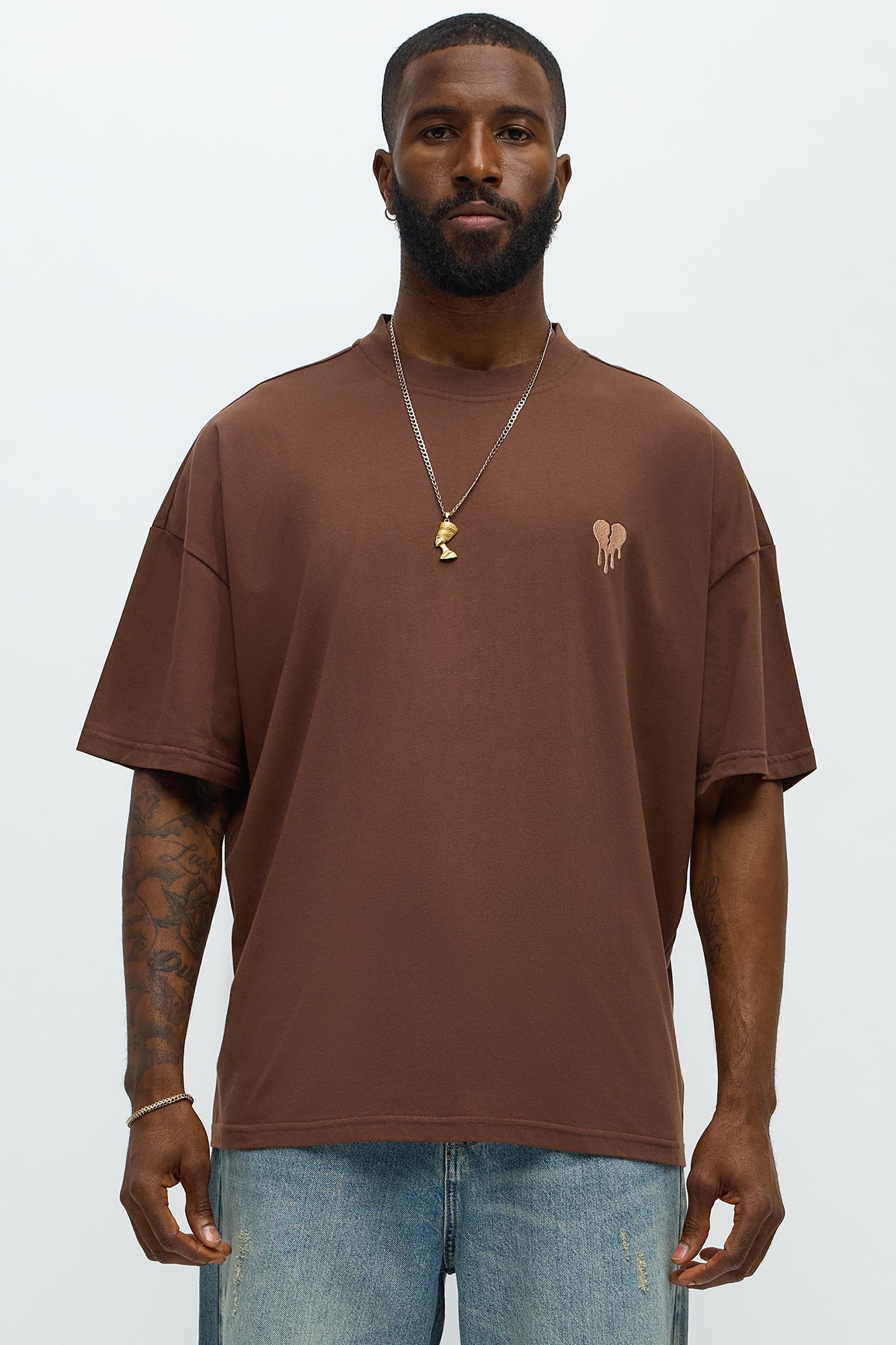 Oversized Mini Embroidery Heavy Weight Boxy tee - Dark Brown Fashion Nova