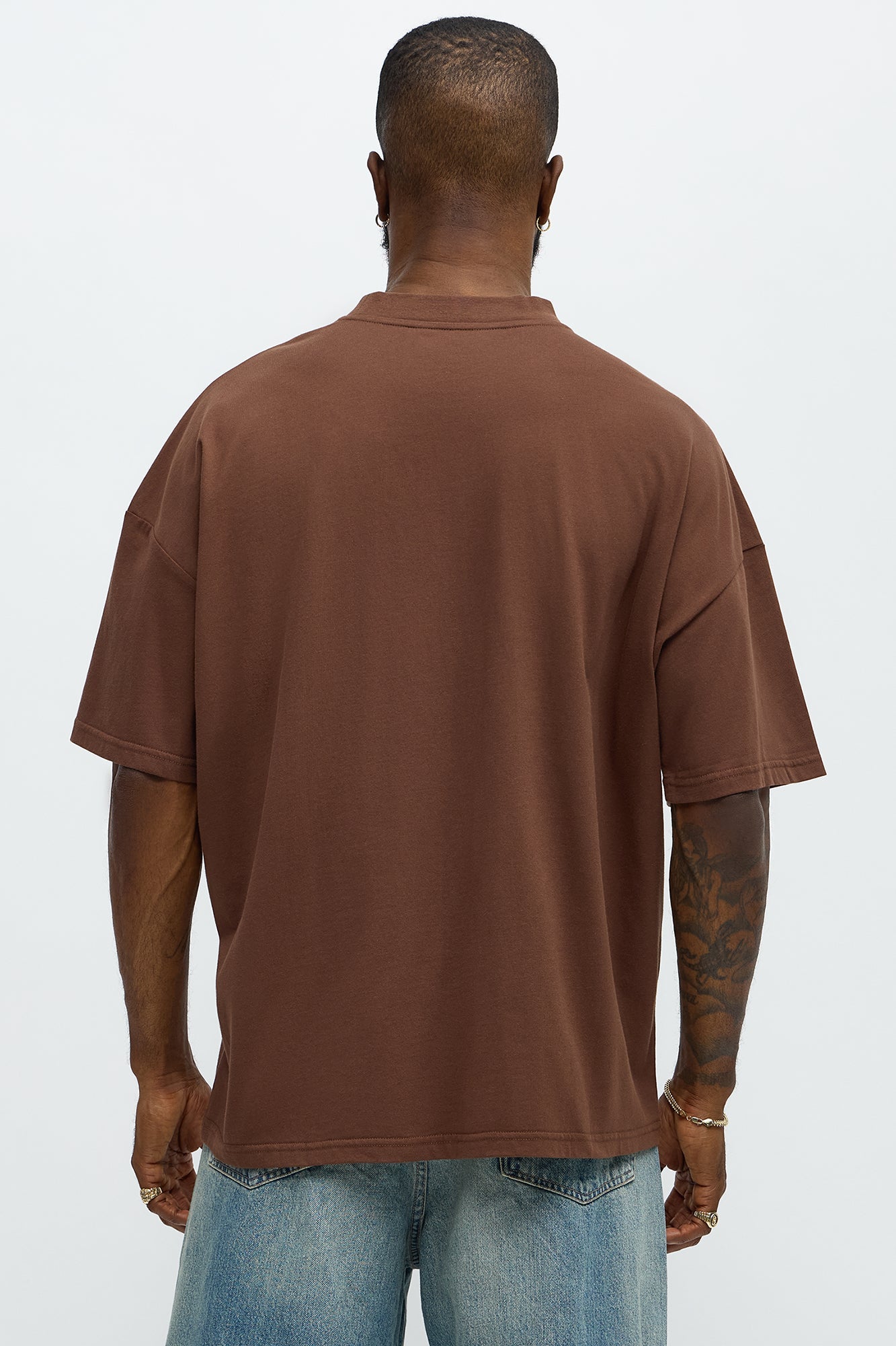 Oversized Mini Embroidery Heavy Weight Boxy tee - Dark Brown Fashion Nova