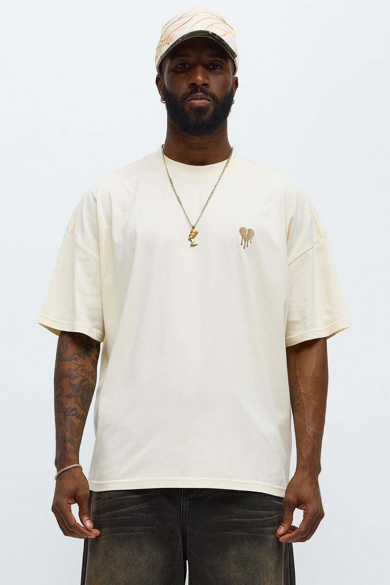 Oversized Mini Embroidery Heavy Weight Boxy tee - Cream Fashion Nova