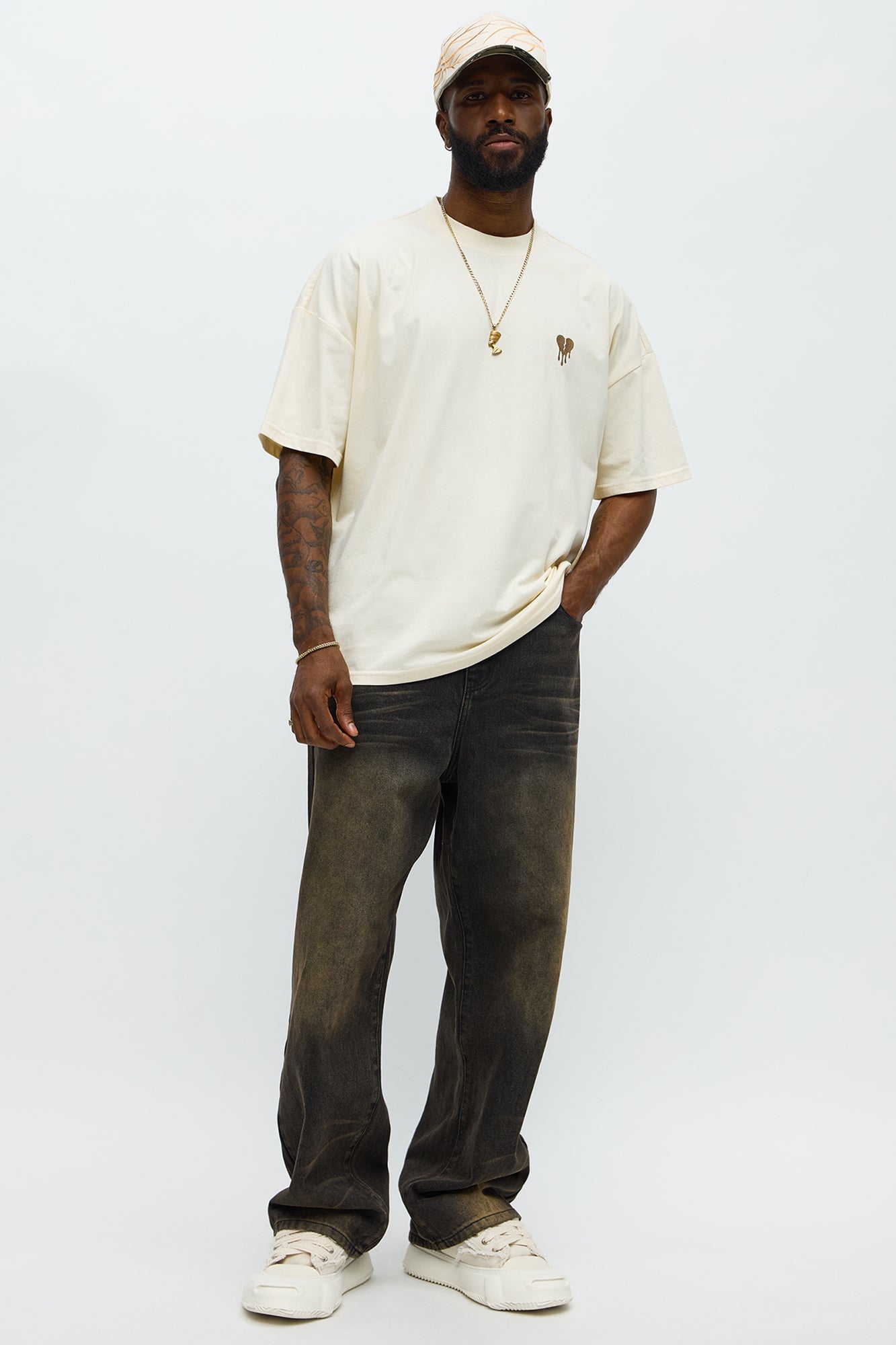 Oversized Mini Embroidery Heavy Weight Boxy tee - Cream Fashion Nova