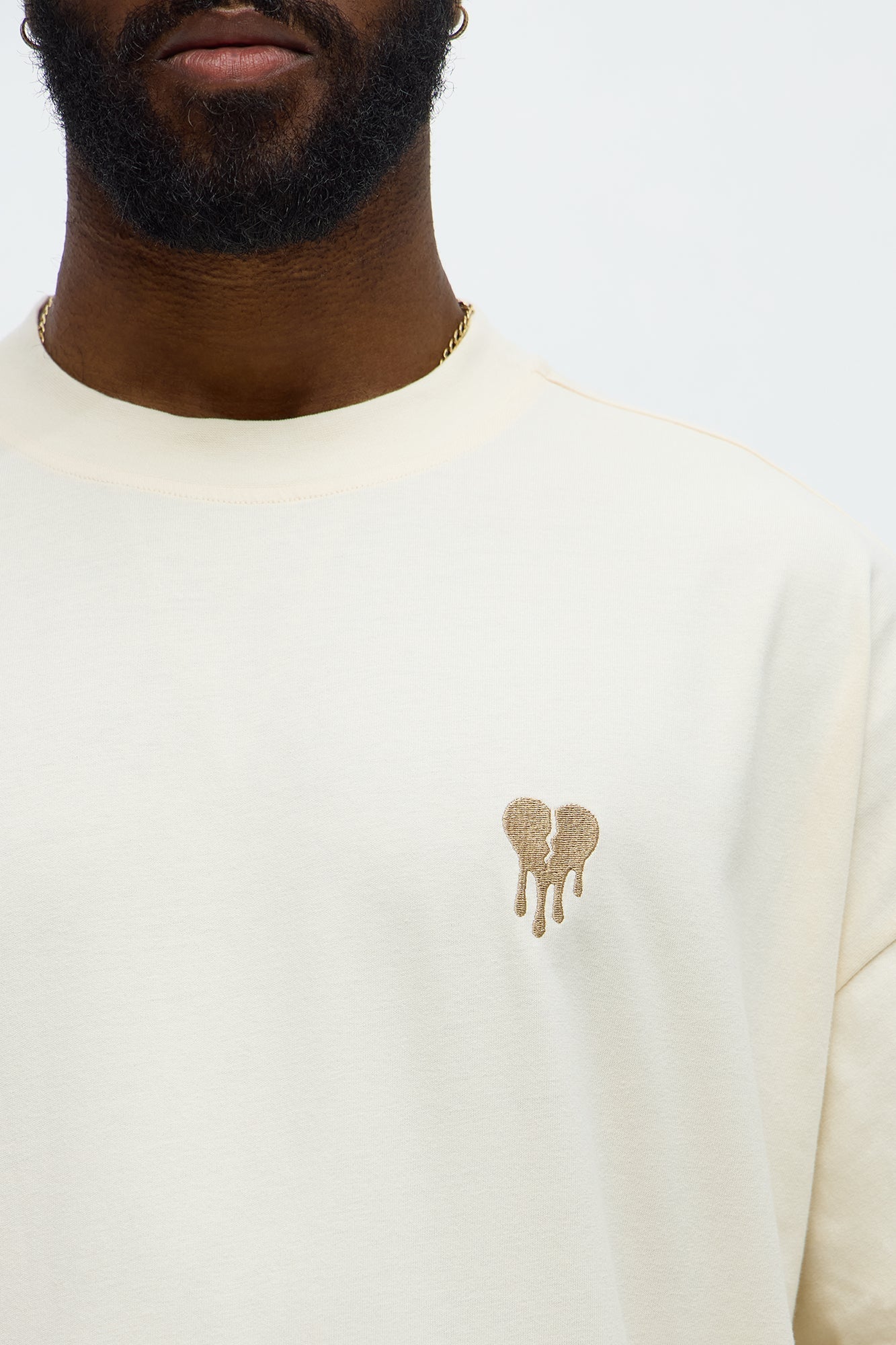 Oversized Mini Embroidery Heavy Weight Boxy tee - Cream Fashion Nova