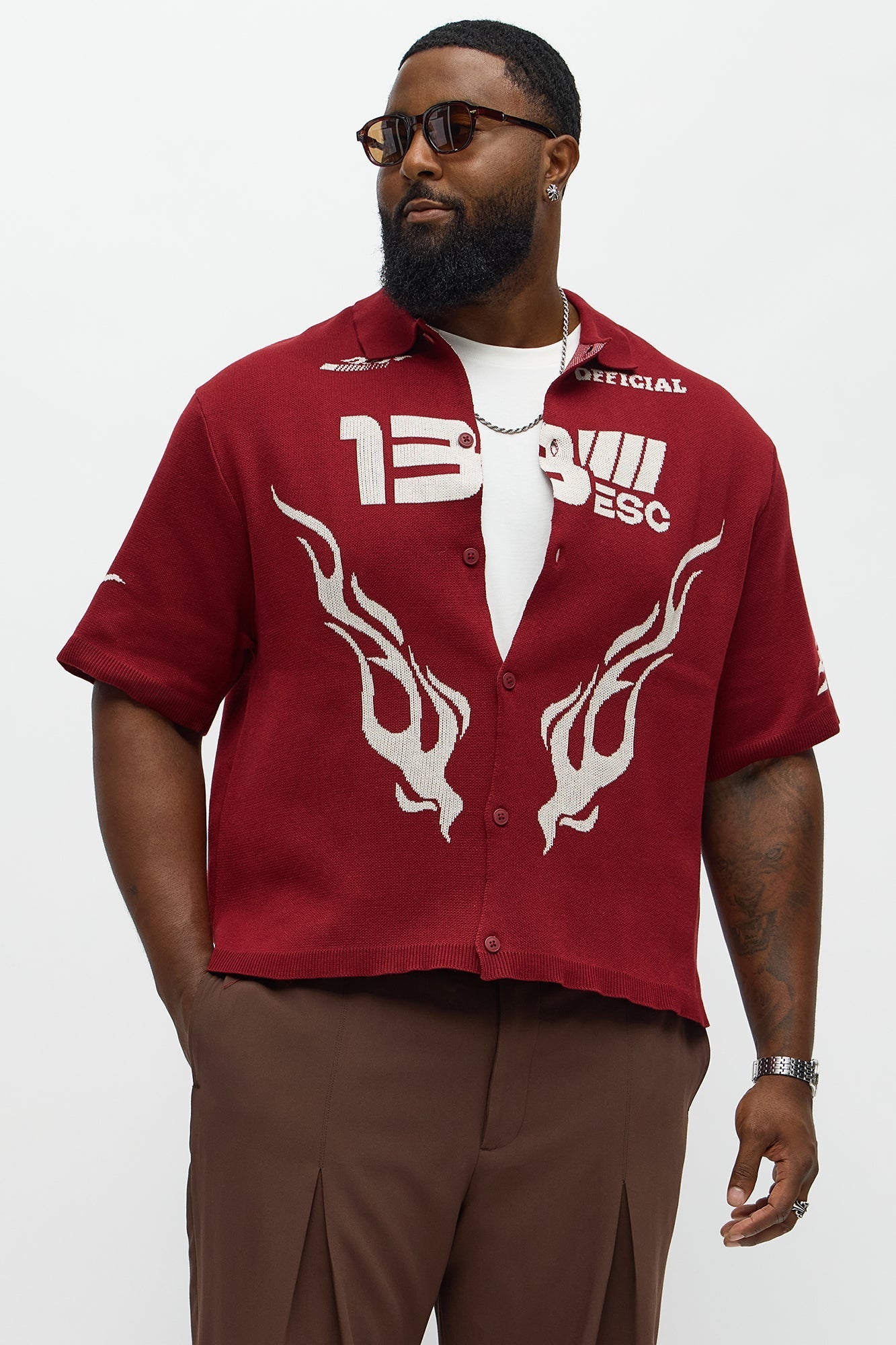 Regular Fit 13 Button Up Sweater Shirt - Red/White Fashion Nova