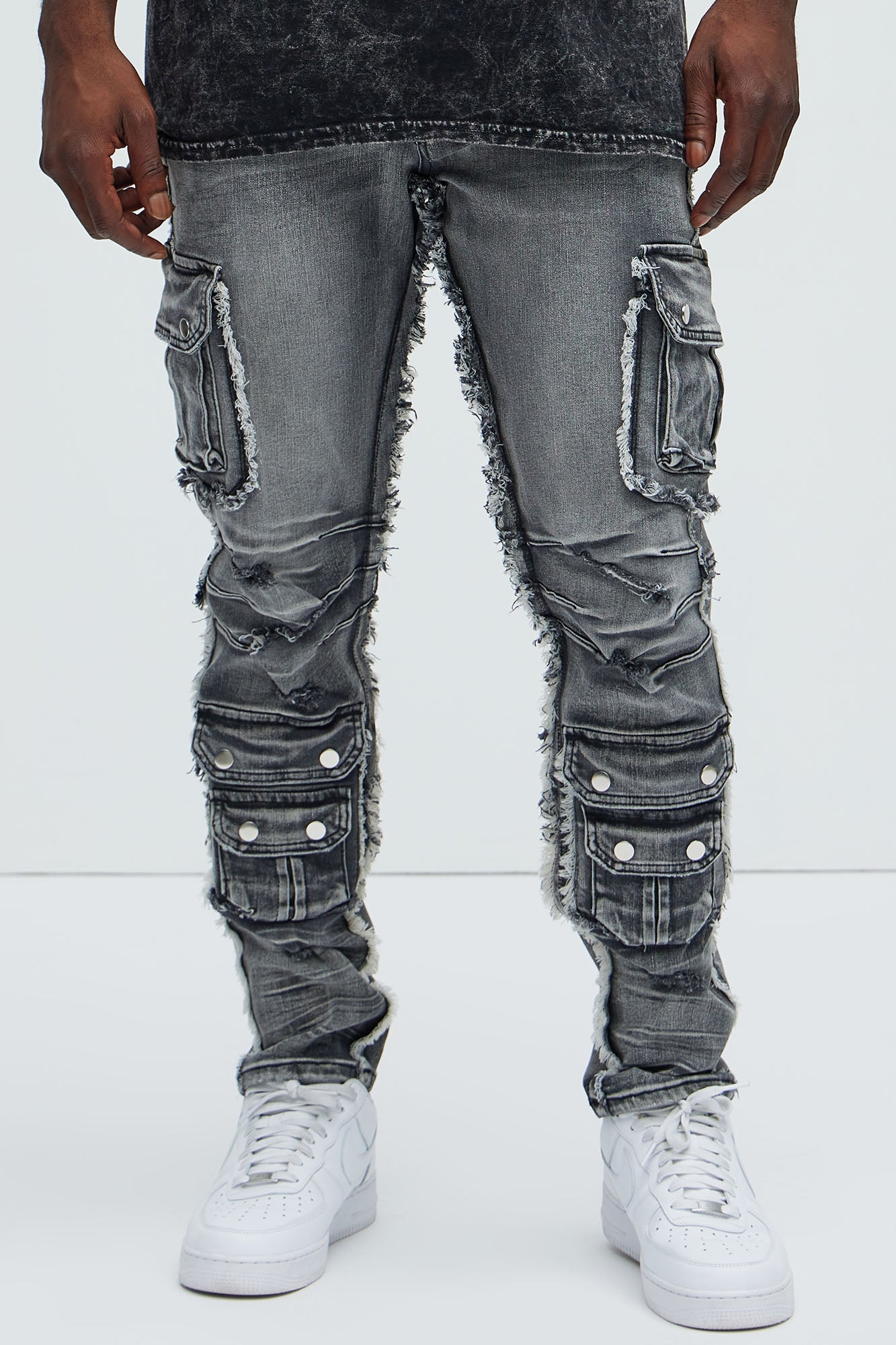 Risky Business Slim Cargo Jeans - Black Wash Fashion Nova