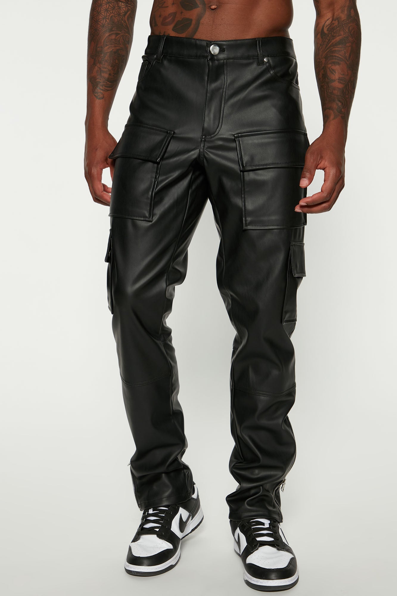 Zip It Faux Leather Slim Cargo Pants - Black Fashion Nova
