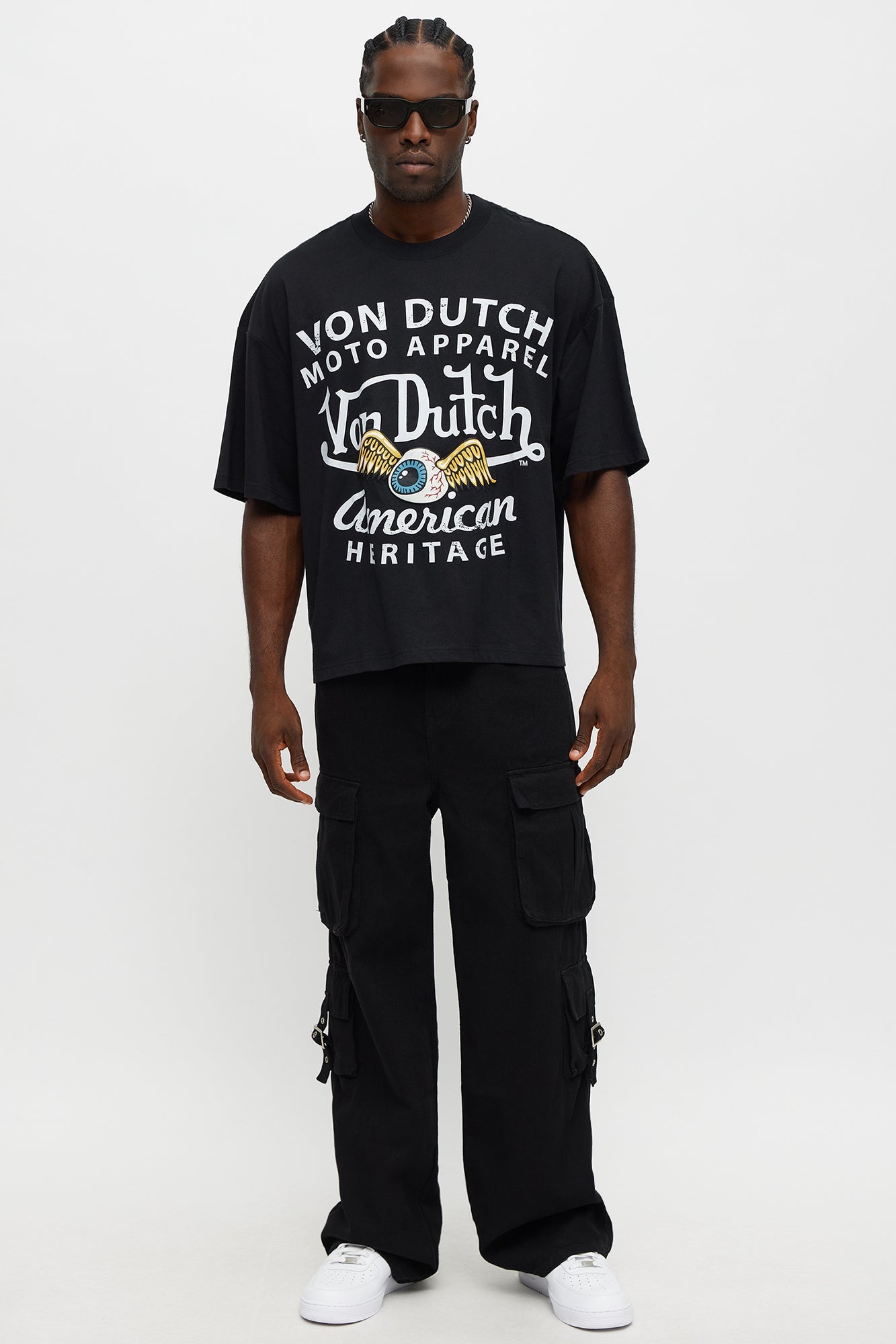 Oversized Cropped Von Dutch Moto Tee - Black Fashion Nova