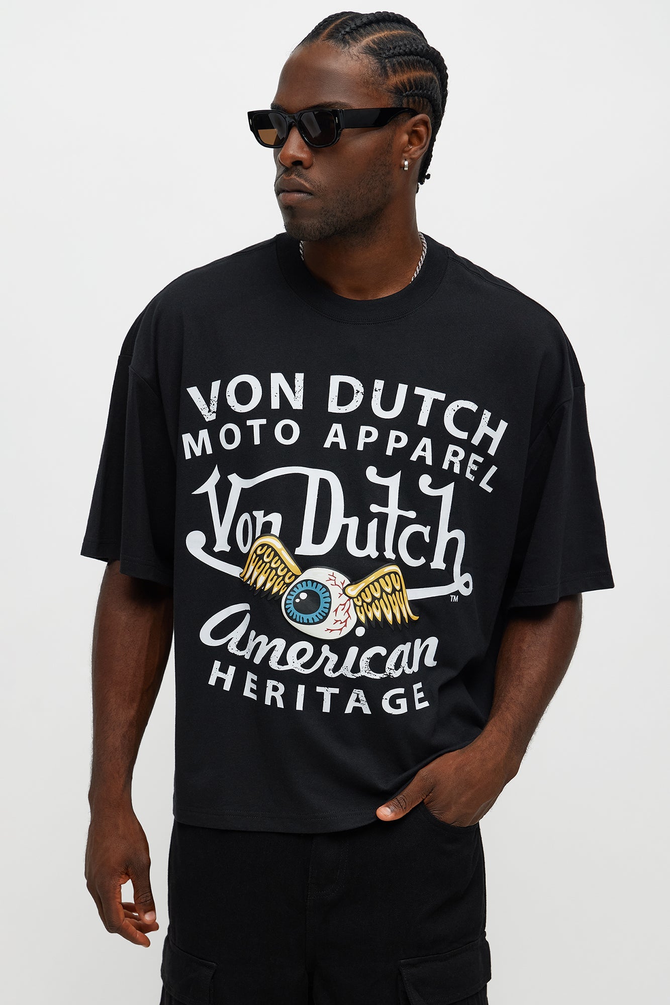 Oversized Cropped Von Dutch Moto Tee - Black Fashion Nova