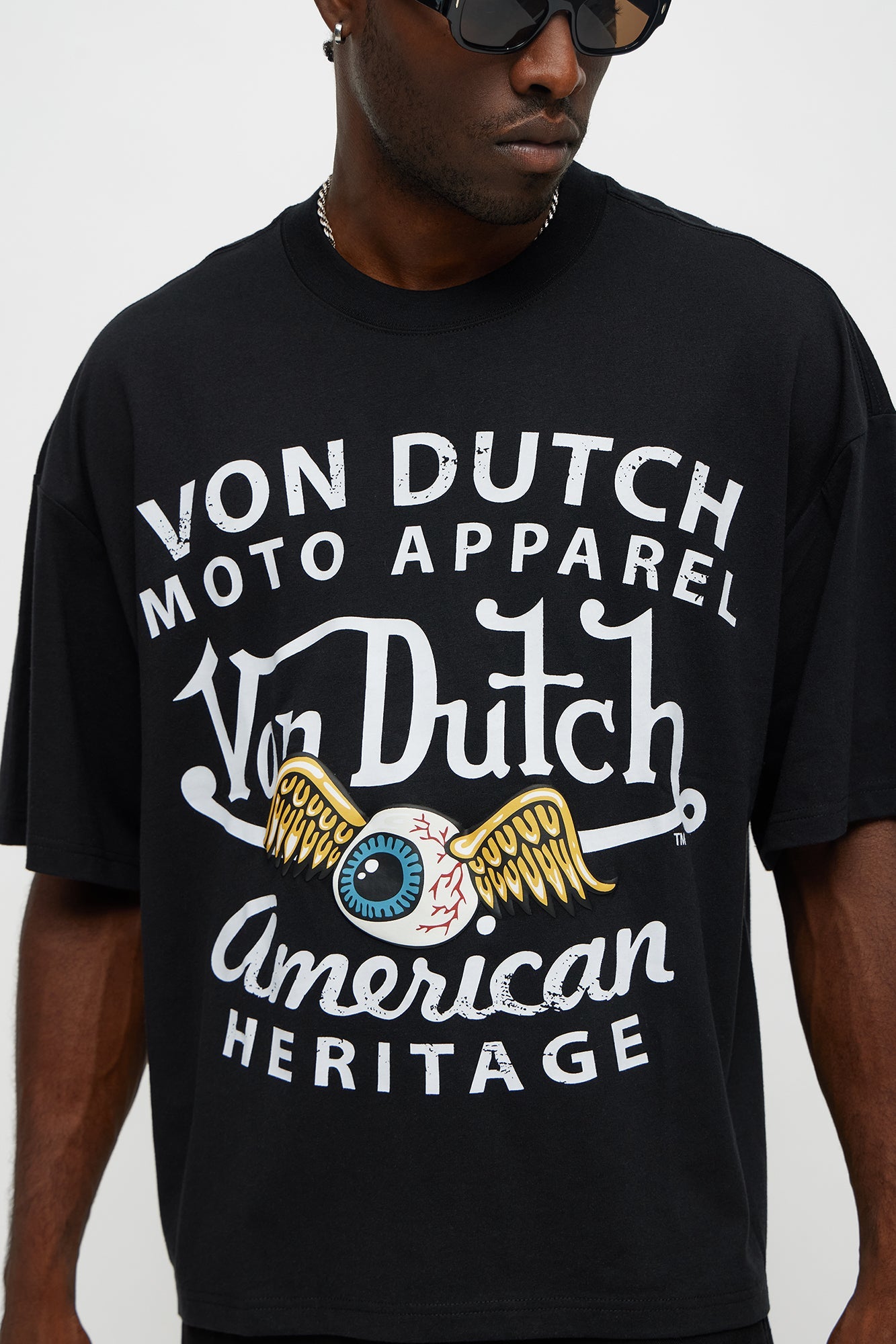 Oversized Cropped Von Dutch Moto Tee - Black Fashion Nova