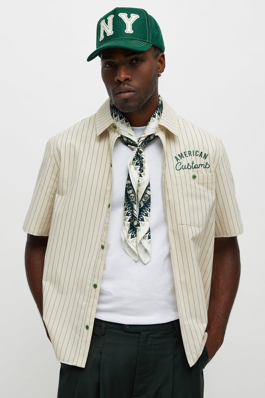American Customs Raw Hem Mechanic Button Up Shirt - Hunter Green Fashion Nova