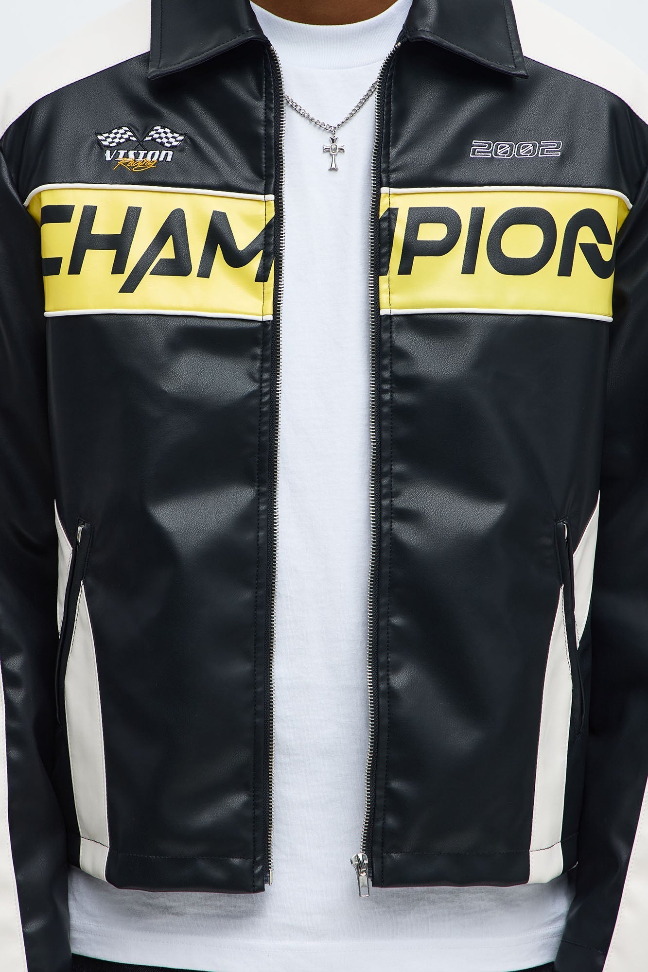Relaxed Racer Moto Zip Jacket - Black/combo Fashion Nova