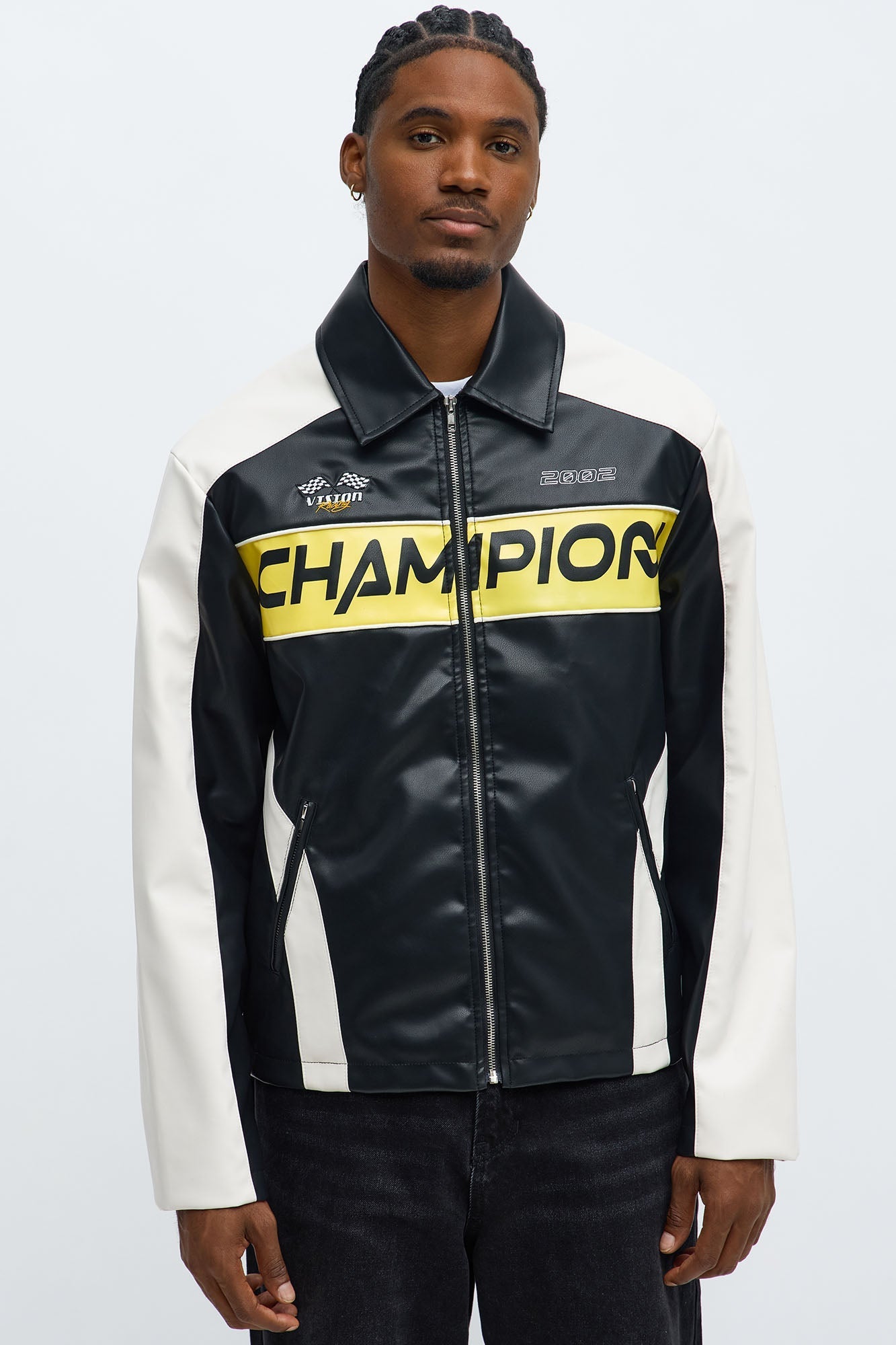 Relaxed Racer Moto Zip Jacket - Black/combo Fashion Nova