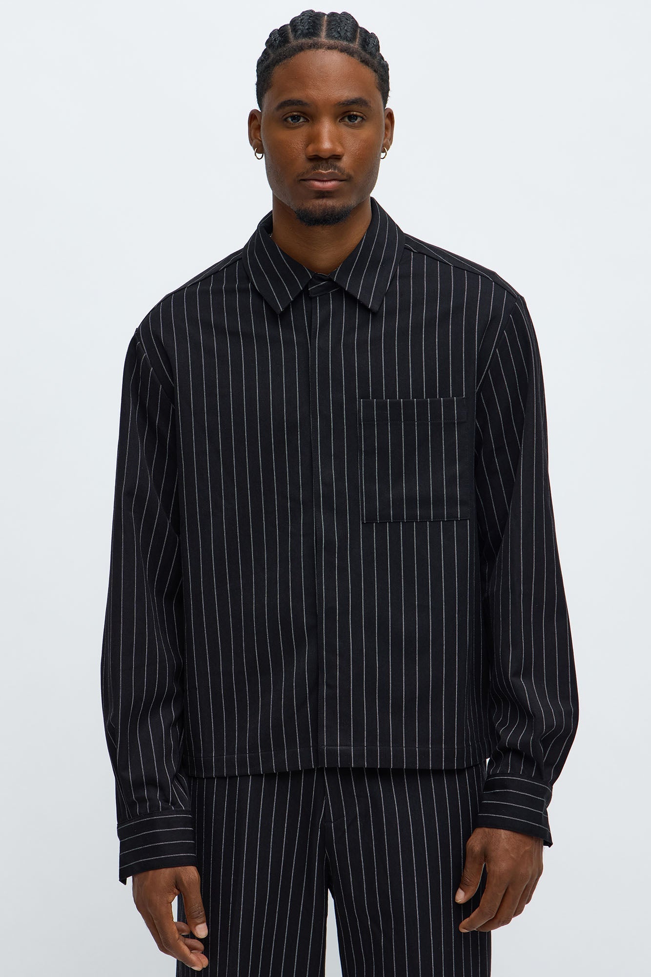 Cropped Striped Button Up Shirt - Black Fashion Nova
