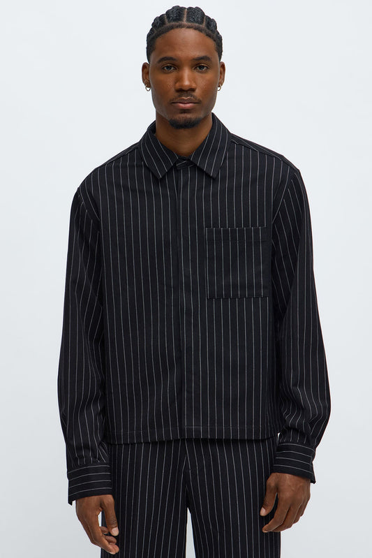 Cropped Striped Button Up Shirt - Black Fashion Nova