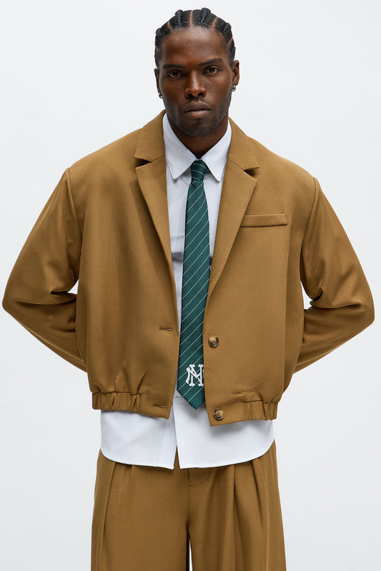 Cropped Strikeout Blazer Bomber Jacket - Brown Fashion Nova