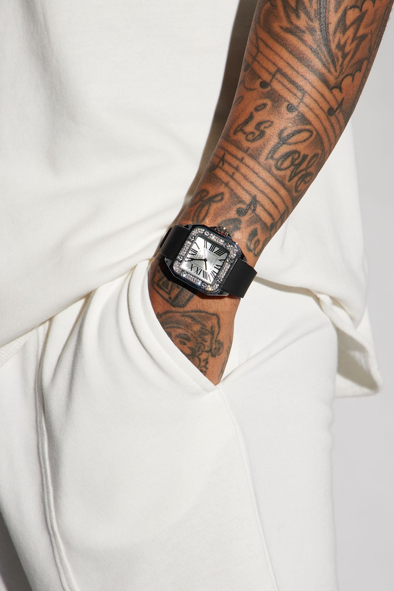 Time To Go Iced Watch - Silver/Black Fashion Nova