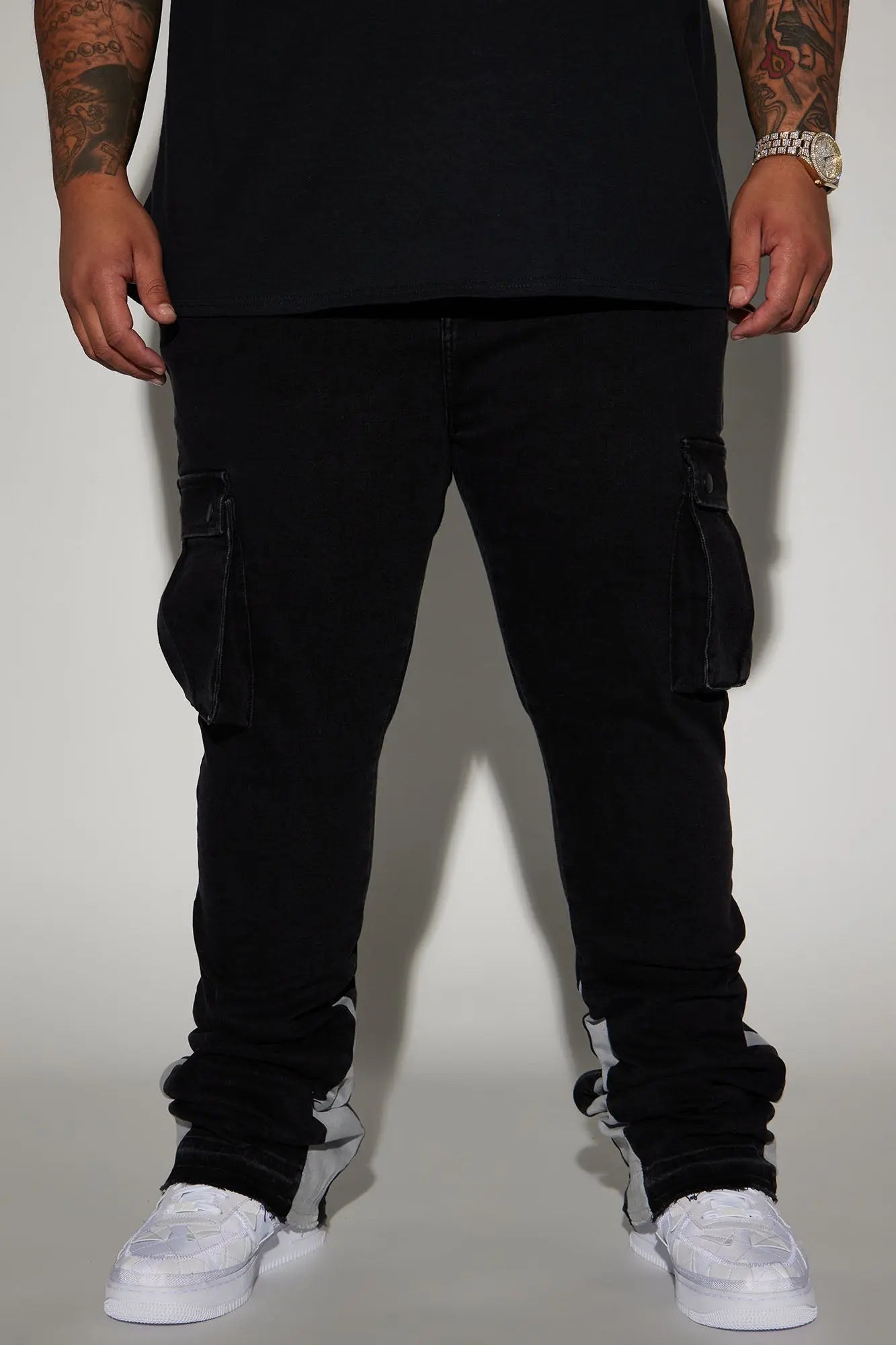 Carried Cargo Stacked Skinny Flared Jeans - Black Fashion Nova