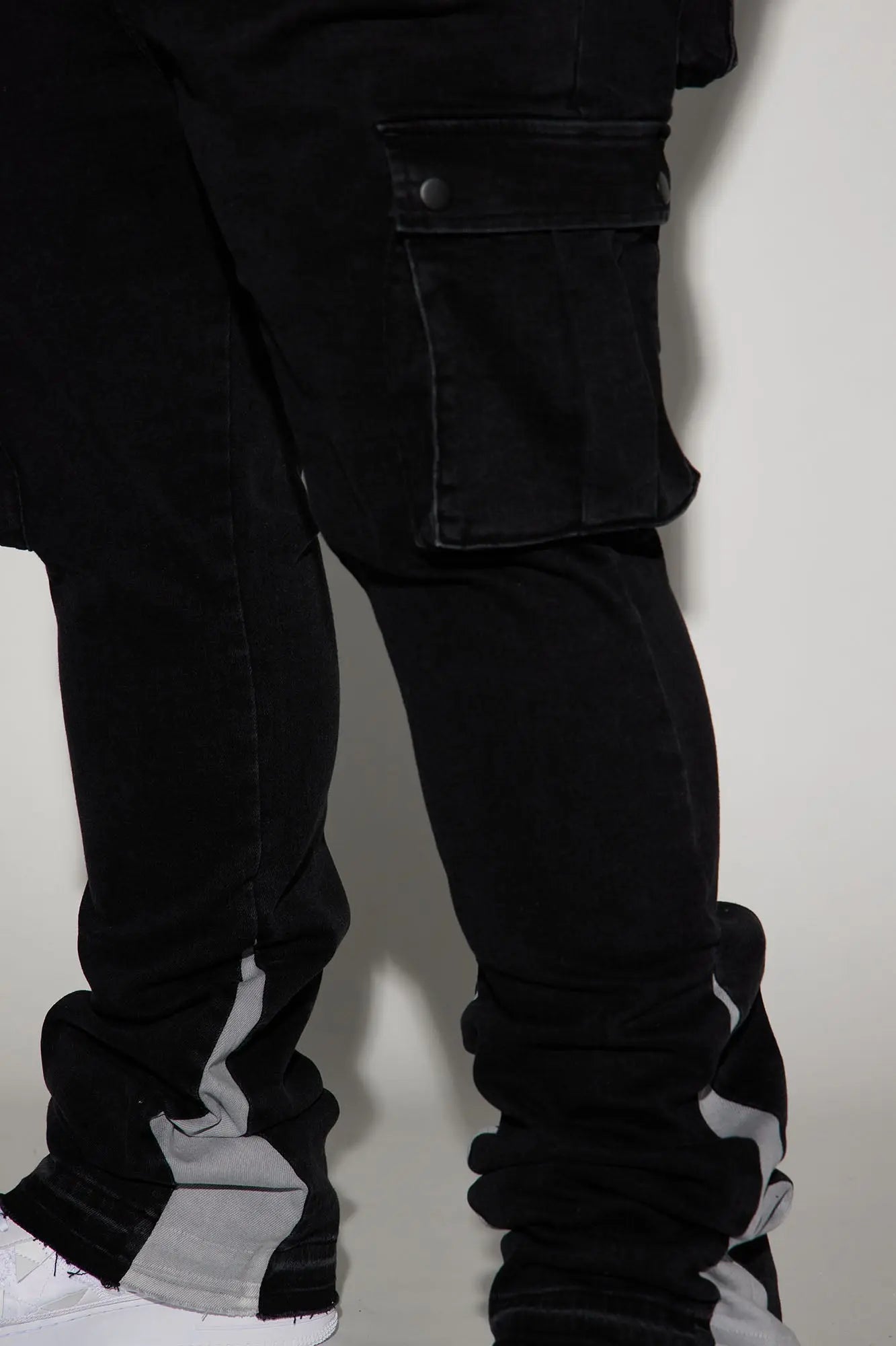 Carried Cargo Stacked Skinny Flared Jeans - Black Fashion Nova