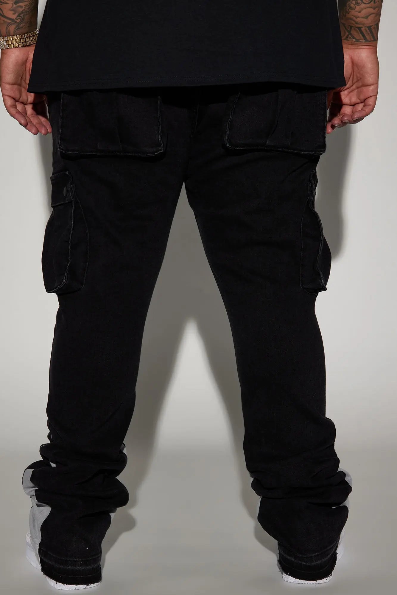 Carried Cargo Stacked Skinny Flared Jeans - Black Fashion Nova