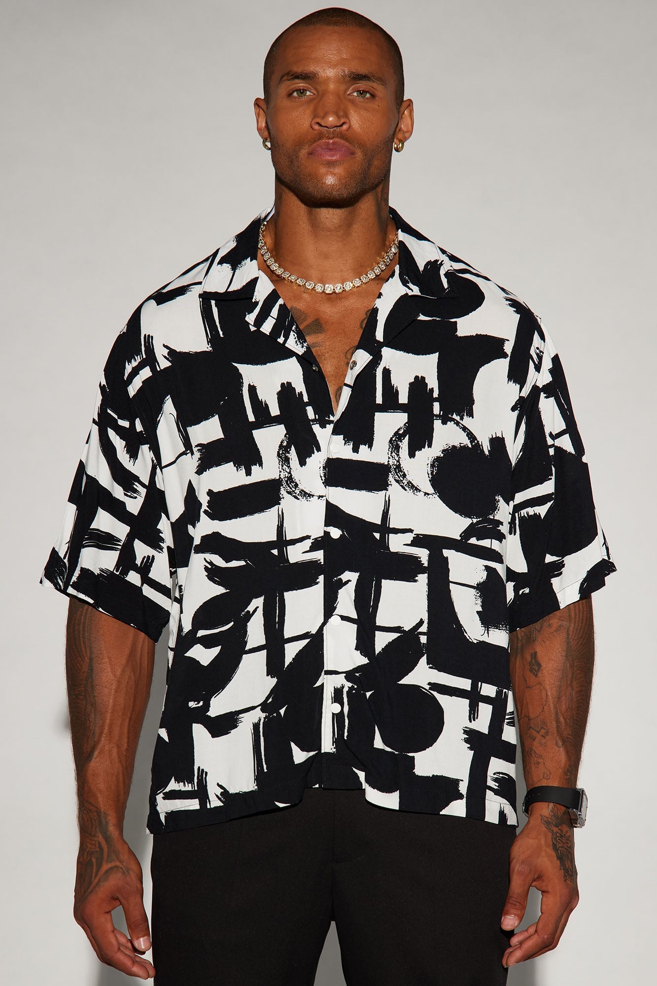 Perfect Strokes Button Up Shirt - Black/combo Fashion Nova