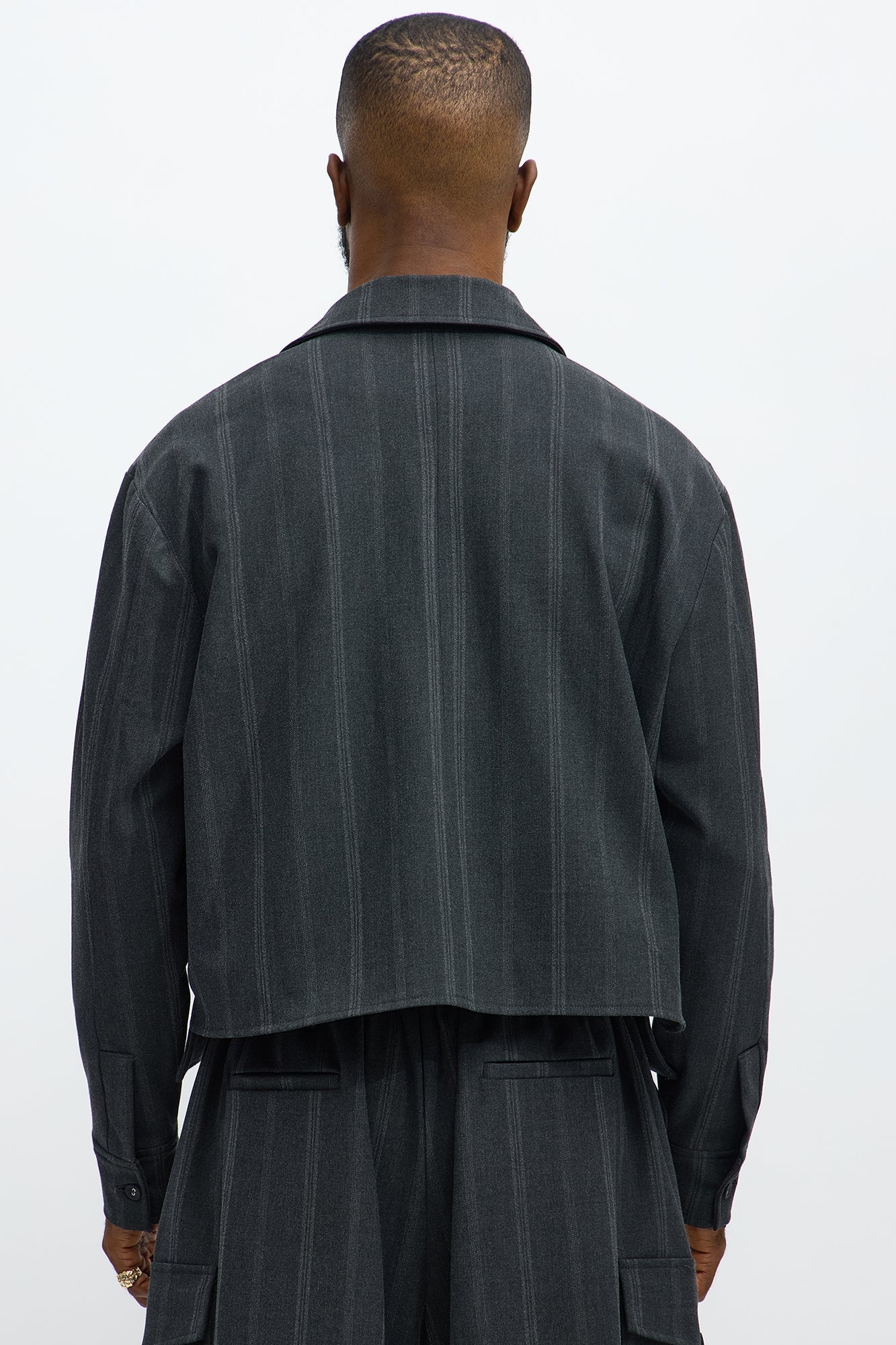 Relaxed Striped Suiting Bomber Jacket - Grey/combo Fashion Nova