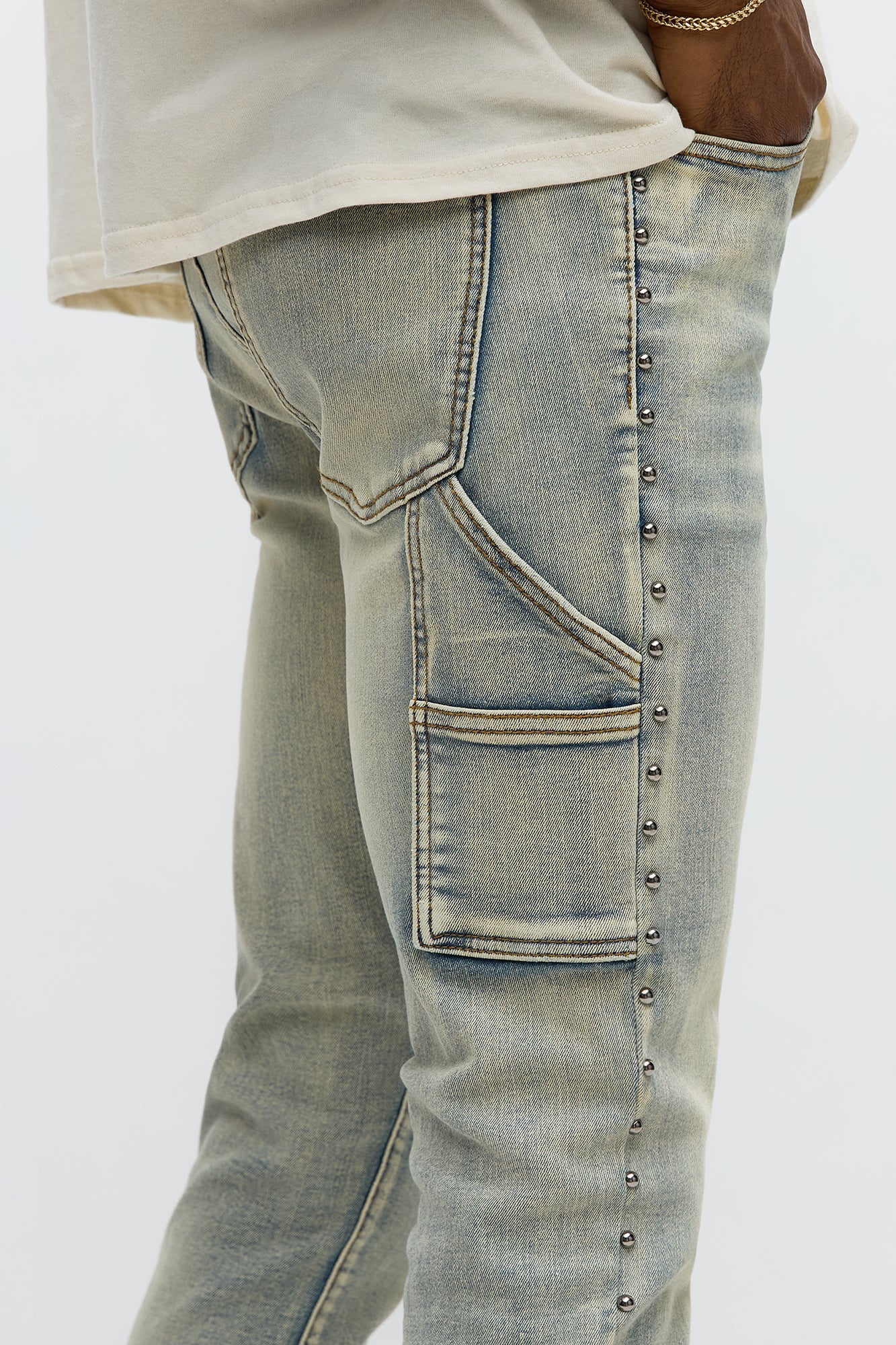 Stacked Skinny Flare Studded Panel Jean - Light Wash Fashion Nova