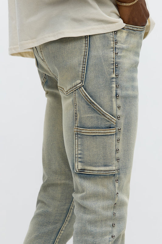 Stacked Skinny Flare Studded Panel Jean - Light Wash Fashion Nova