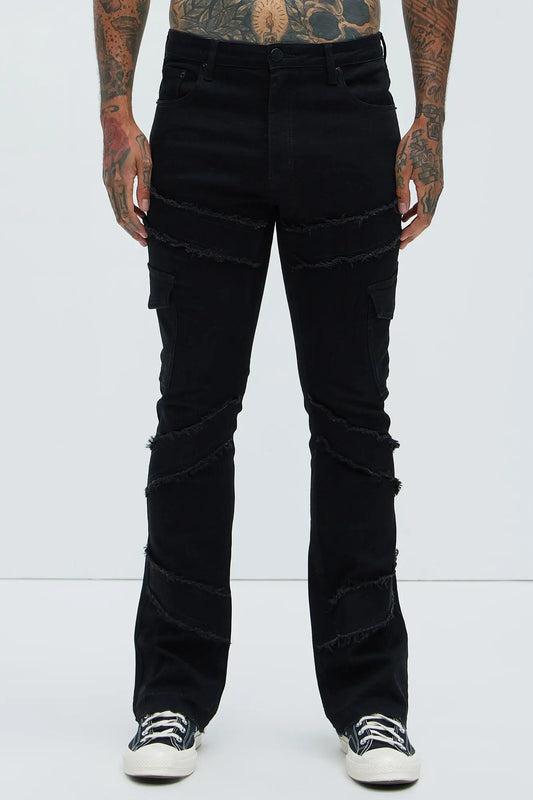 Simi Fray Cargo Stacked Skinny Flare Jeans - Black Fashion Nova