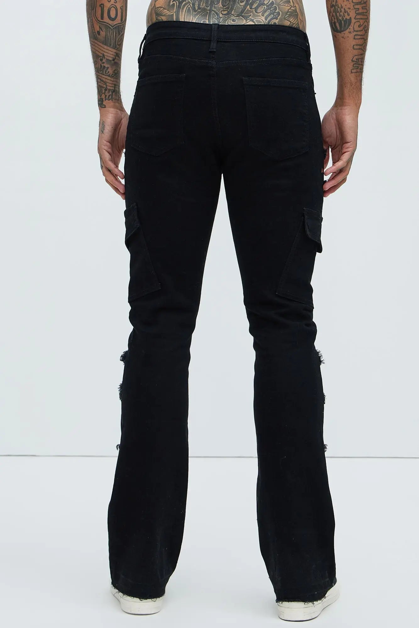 Simi Fray Cargo Stacked Skinny Flare Jeans - Black Fashion Nova