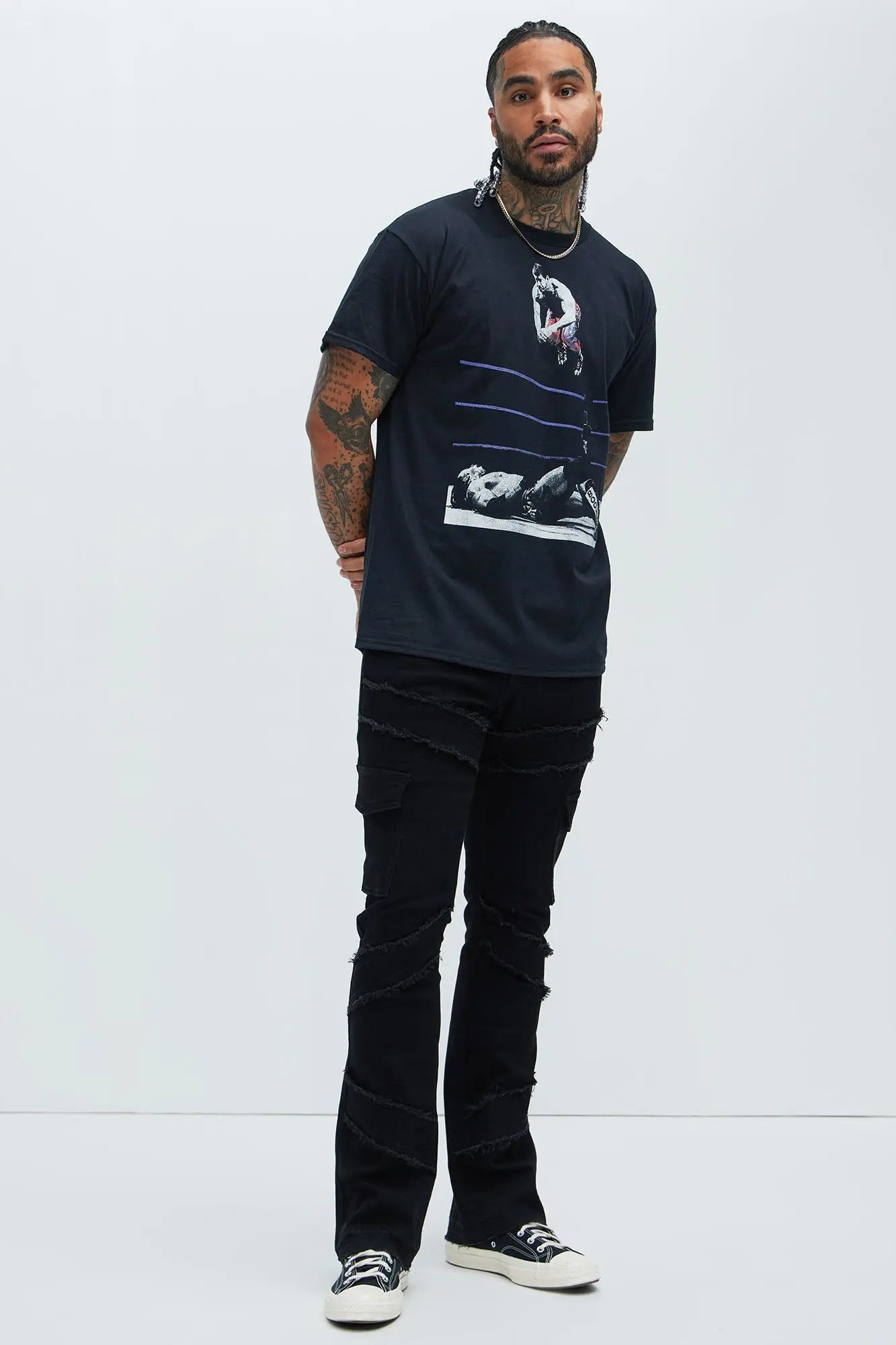 Simi Fray Cargo Stacked Skinny Flare Jeans - Black Fashion Nova