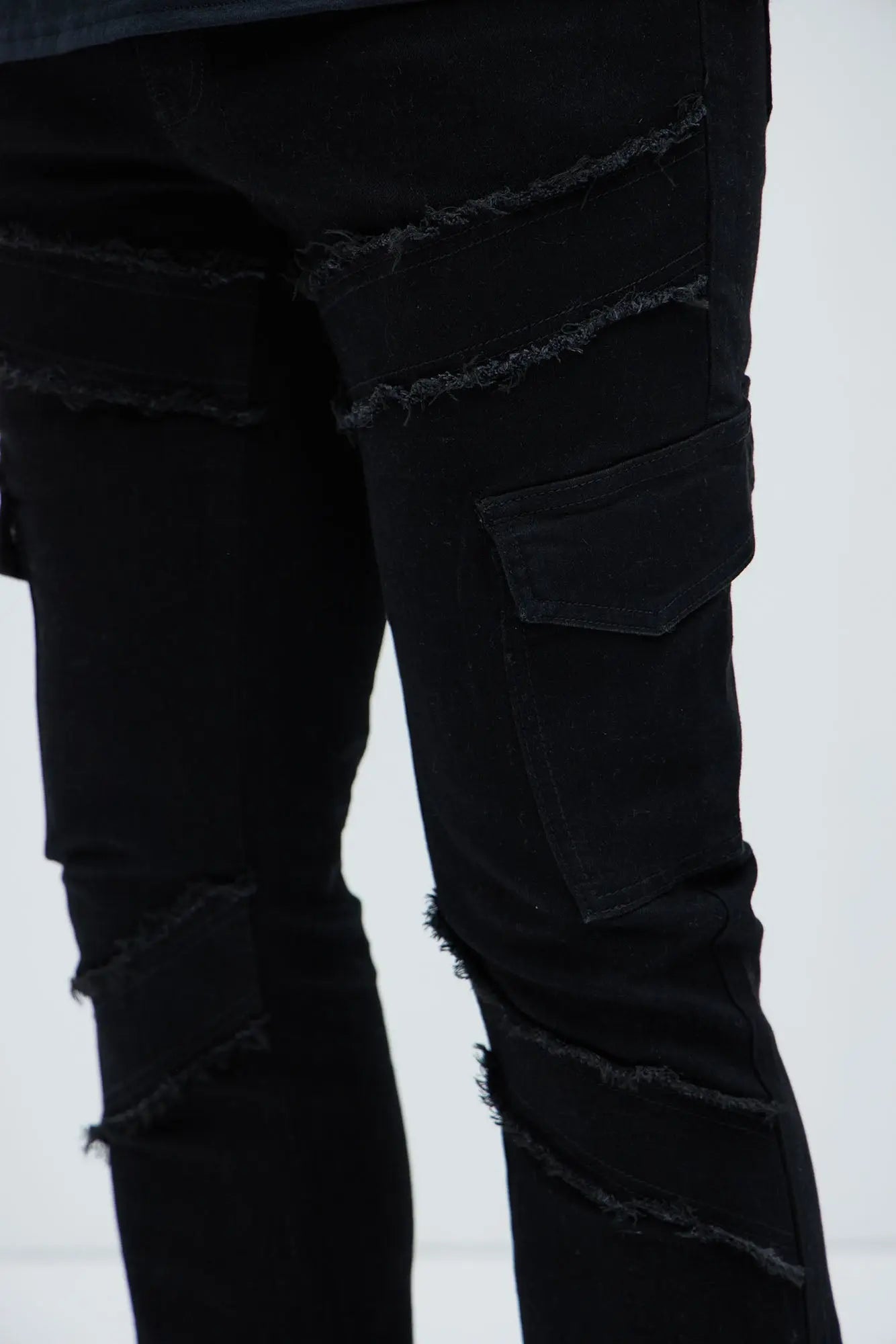 Simi Fray Cargo Stacked Skinny Flare Jeans - Black Fashion Nova