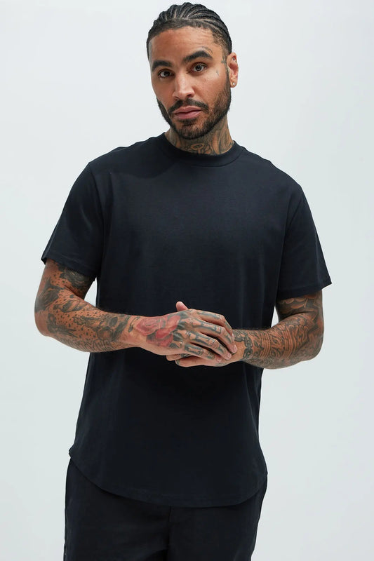 Essential Short Sleeve Scallop Crew Tee - Black Fashion Nova
