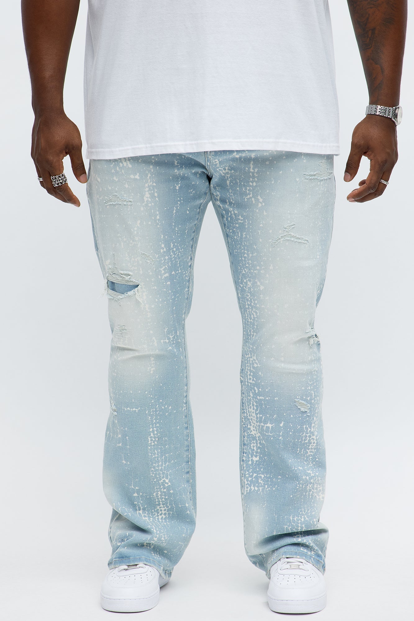 Stacked Skinny Flare Bleach Croc Jean - Light Wash Fashion Nova