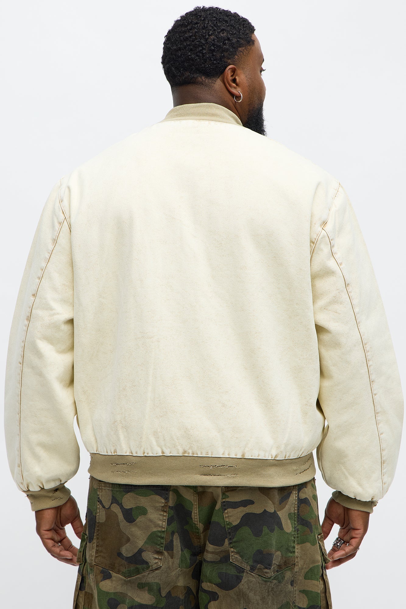 Oversized Studded Saint Utility Bomber Jacket - Stone/Combo Fashion Nova