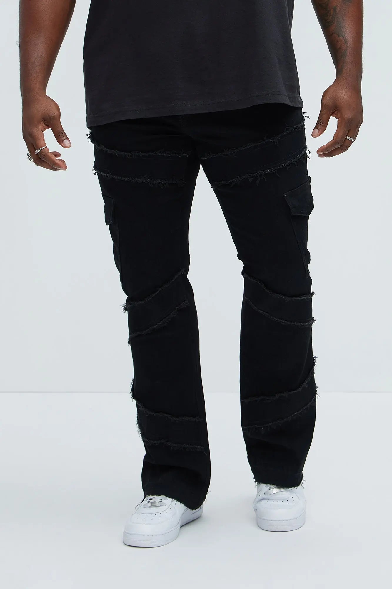 Simi Fray Cargo Stacked Skinny Flare Jeans - Black Fashion Nova